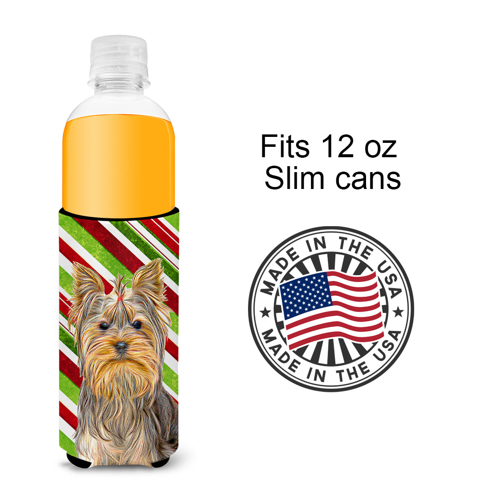 Candy Cane Holiday Christmas Yorkie / Yorkshire Terrier Ultra Beverage Insulators for slim cans KJ1170MUK.