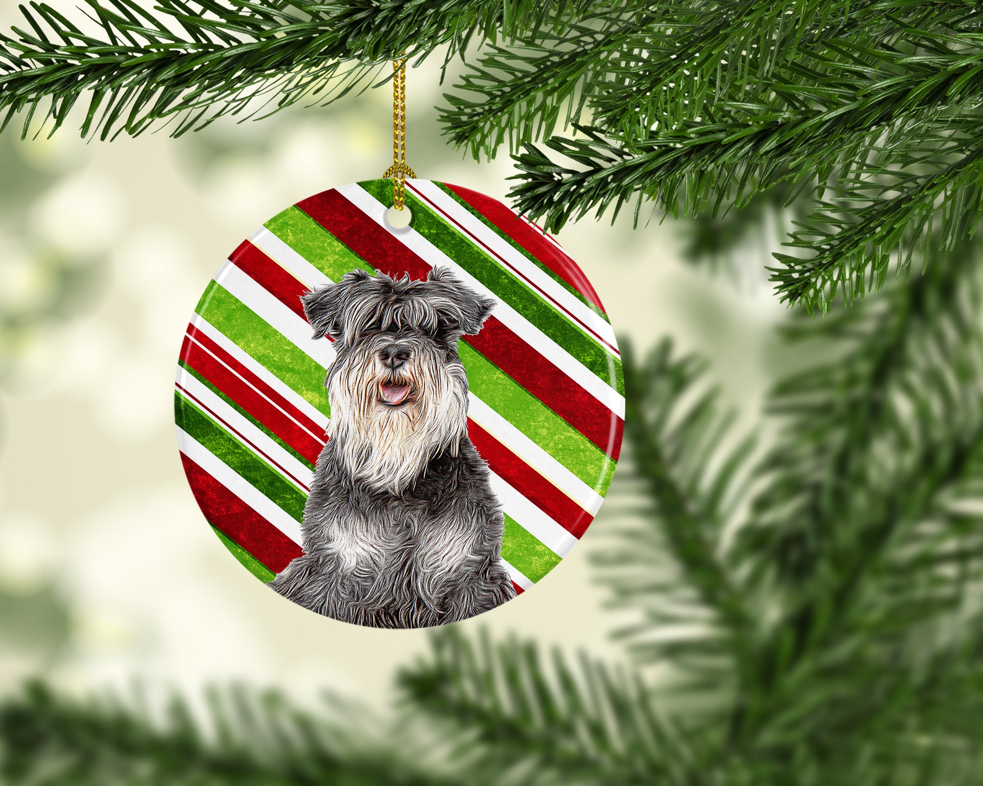 Candy Cane Holiday Christmas Schnauzer Ceramic Ornament KJ1171CO1 - the-store.com