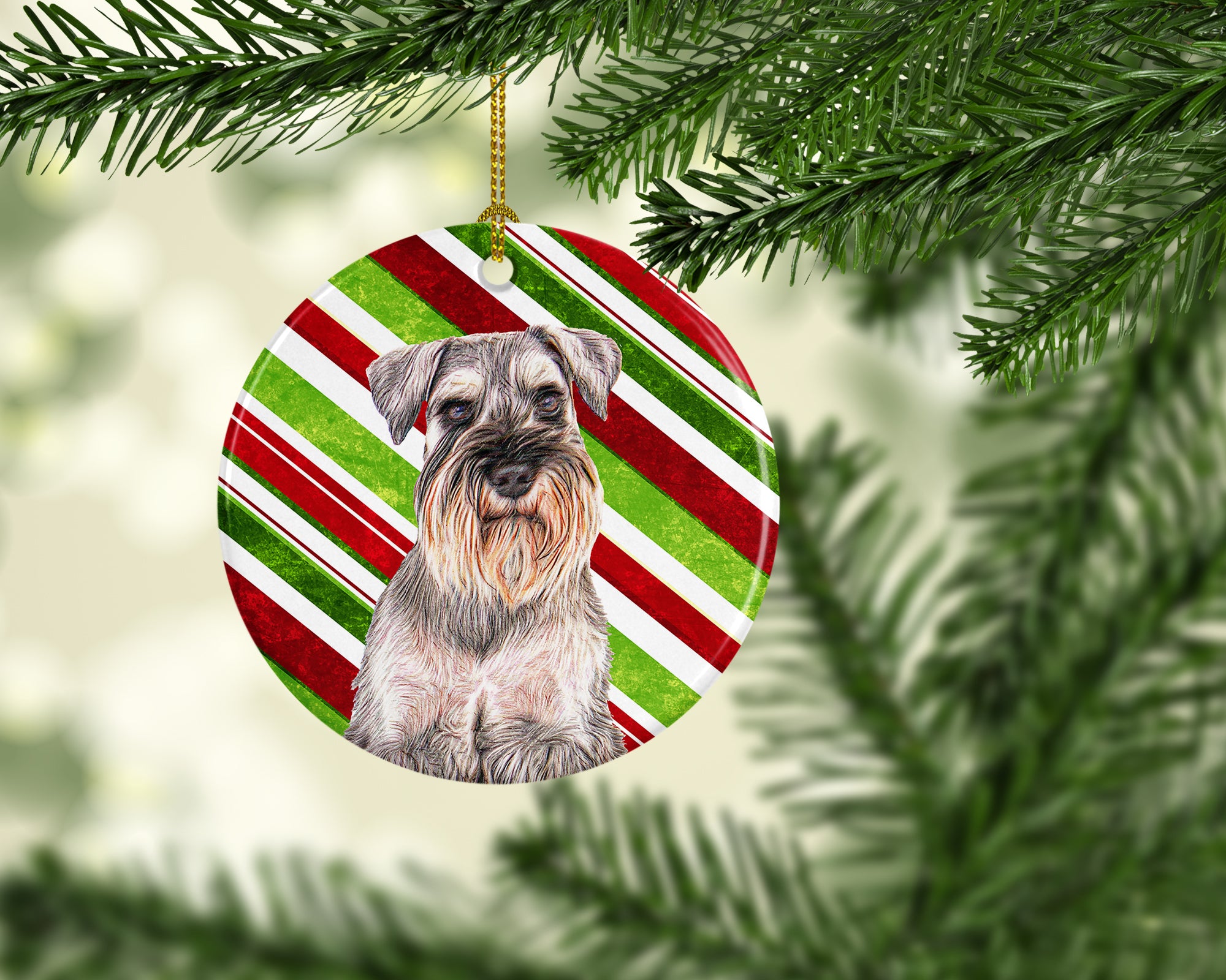 Candy Cane Holiday Christmas Schnauzer Ceramic Ornament KJ1172CO1 - the-store.com