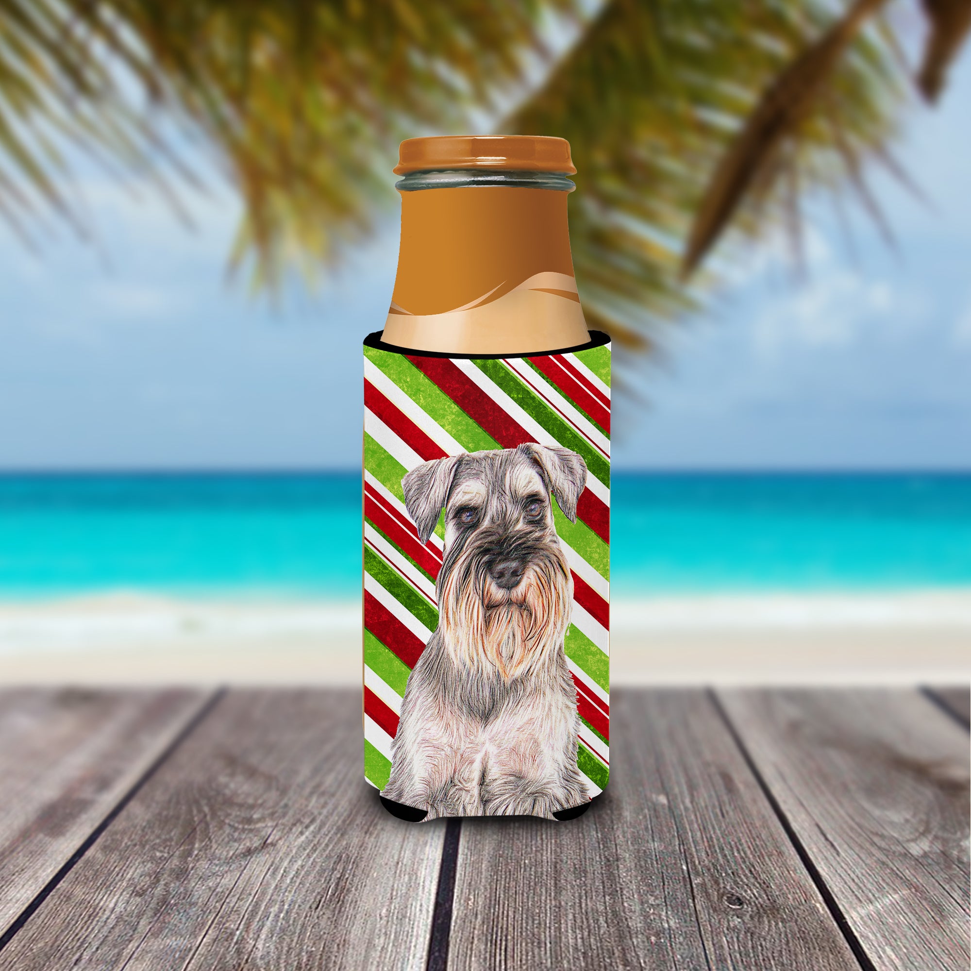 Candy Cane Holiday Christmas Schnauzer Ultra Beverage Insulators for slim cans KJ1172MUK.