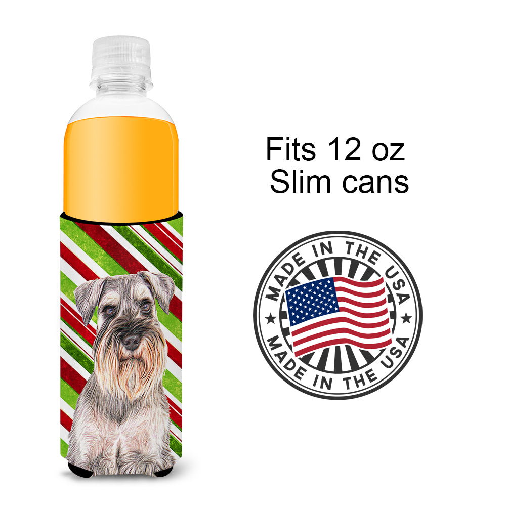 Candy Cane Holiday Christmas Schnauzer Ultra Beverage Insulators for slim cans KJ1172MUK.