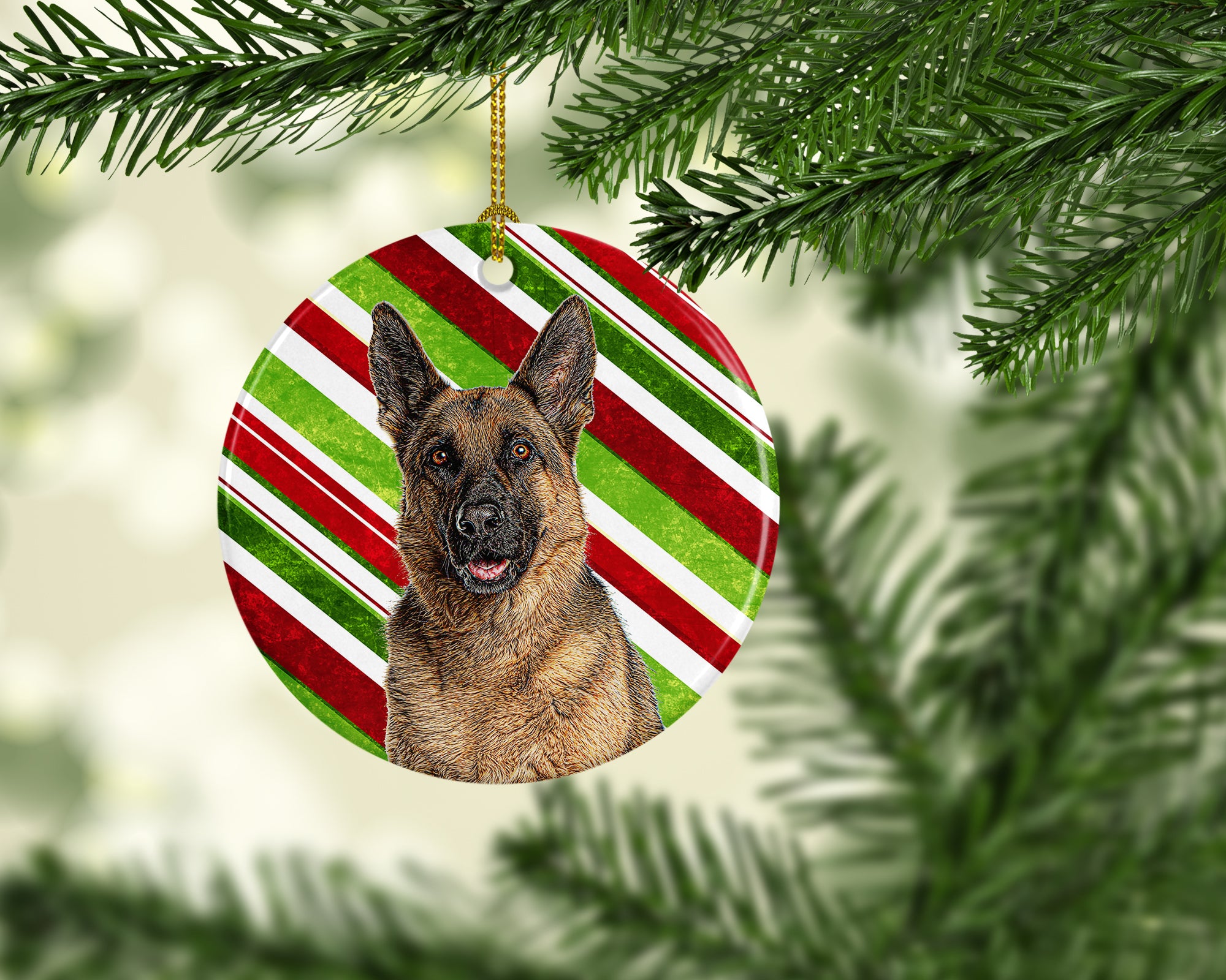 Candy Cane Holiday Christmas German Shepherd Ceramic Ornament KJ1173CO1 - the-store.com