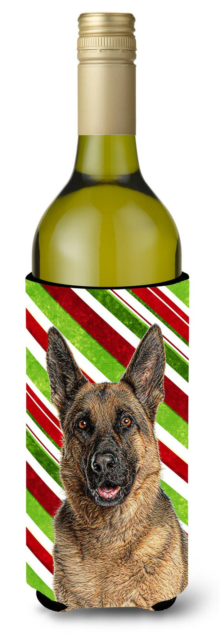 Candy Cane Holiday Christmas German Shepherd Wine Bottle Beverage Insulator Hugger KJ1173LITERK by Caroline&#39;s Treasures