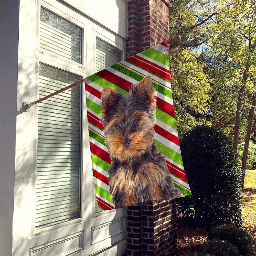 Candy Cane Holiday Christmas Yorkie Puppy / Yorkshire Terrier Flag Canvas House Size KJ1174CHF  the-store.com.