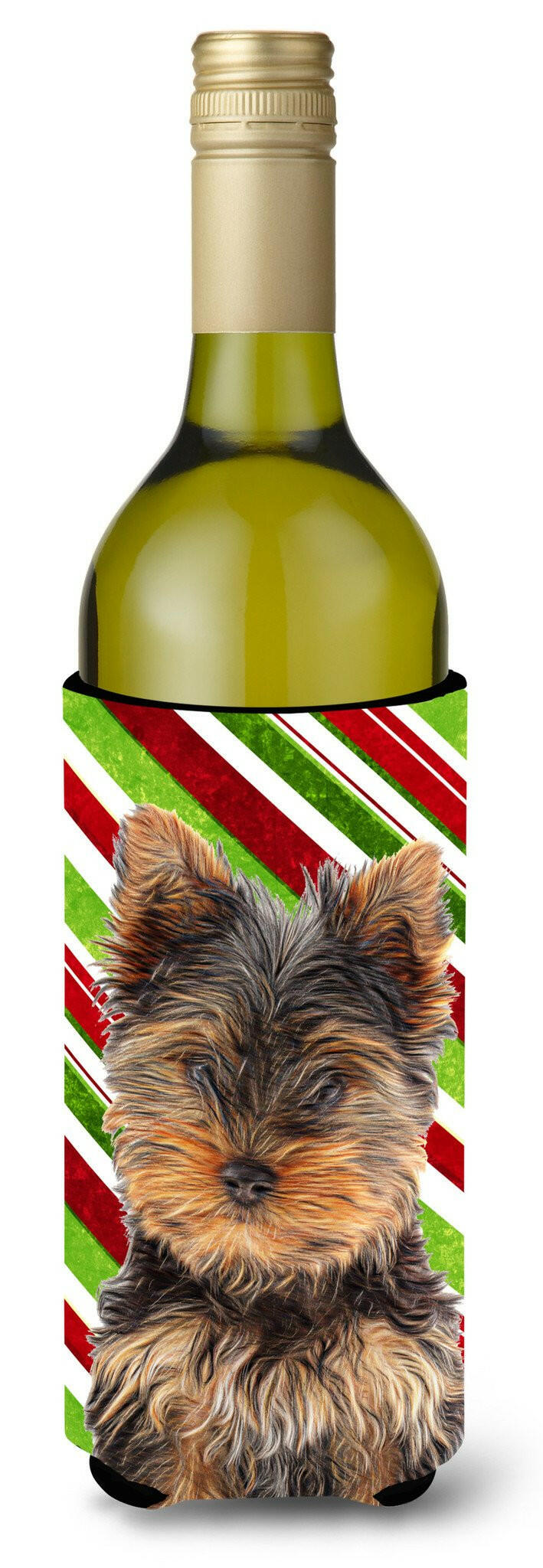 Candy Cane Holiday Christmas Yorkie Puppy / Yorkshire Terrier Wine Bottle Beverage Insulator Hugger KJ1174LITERK by Caroline&#39;s Treasures