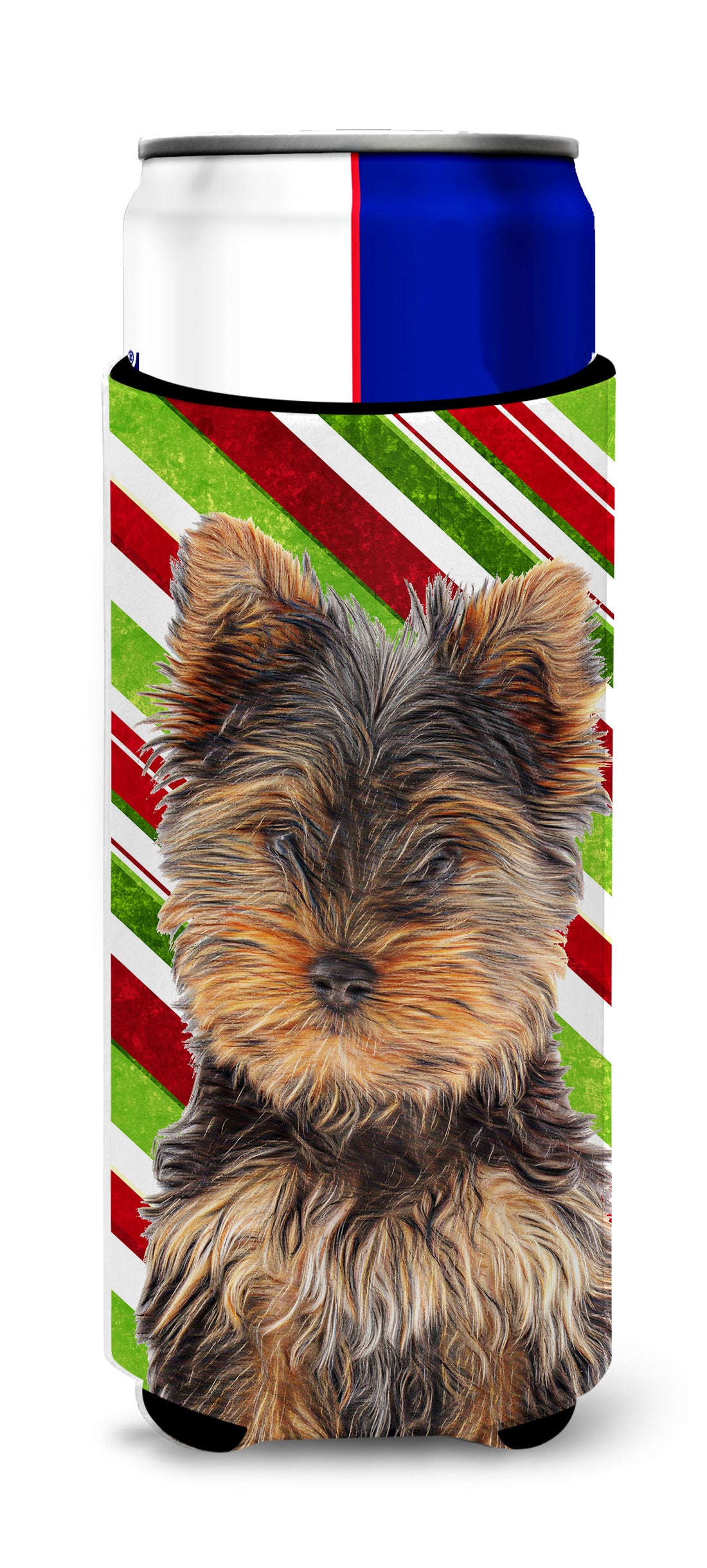 Candy Cane Holiday Christmas Yorkie Puppy / Yorkshire Terrier Ultra Beverage Insulators for slim cans KJ1174MUK.