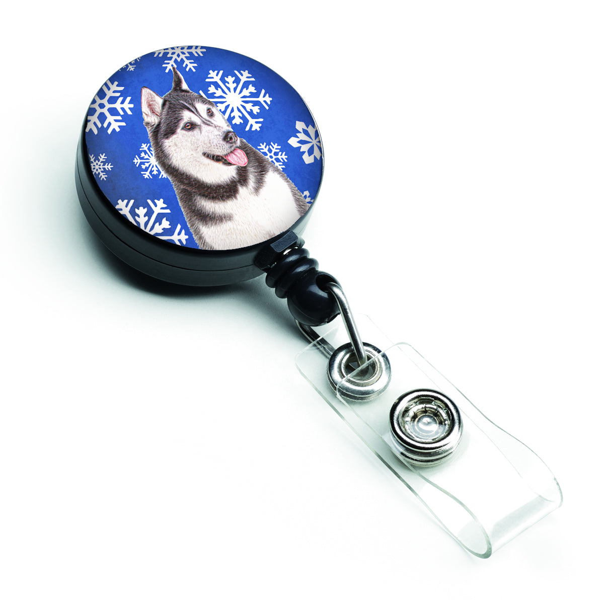 Winter Snowflakes Holiday Alaskan Malamute Retractable Badge Reel KJ1175BR.