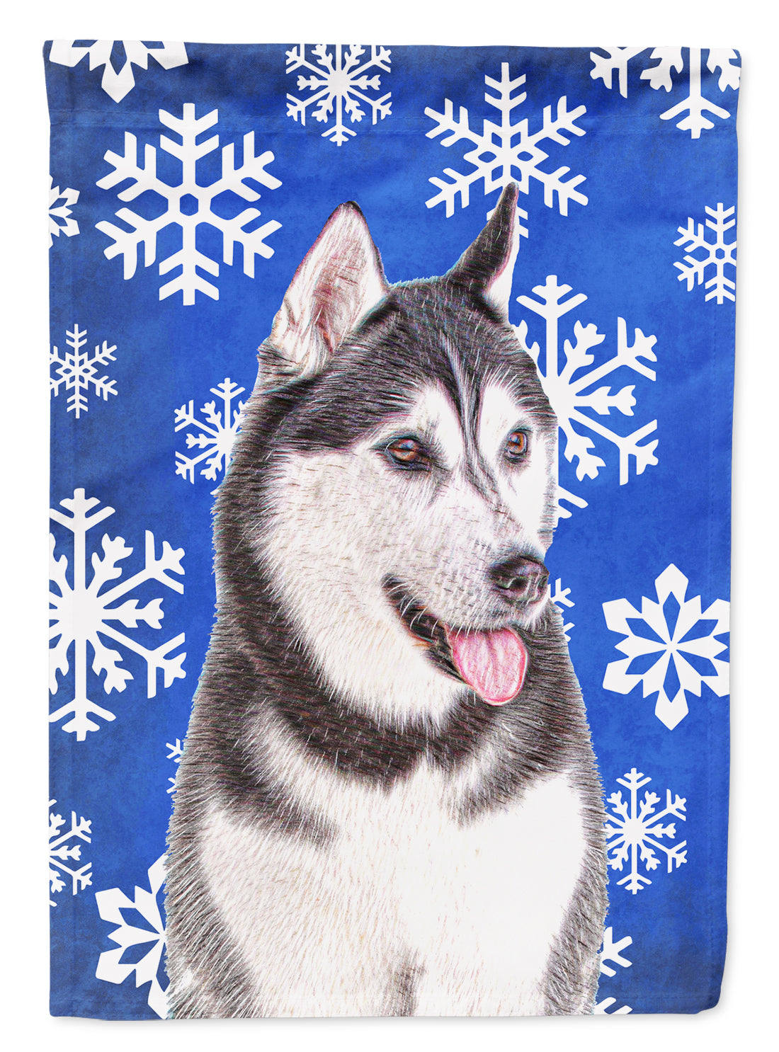 Winter Snowflakes Holiday Alaskan Malamute Flag Canvas House Size KJ1175CHF  the-store.com.