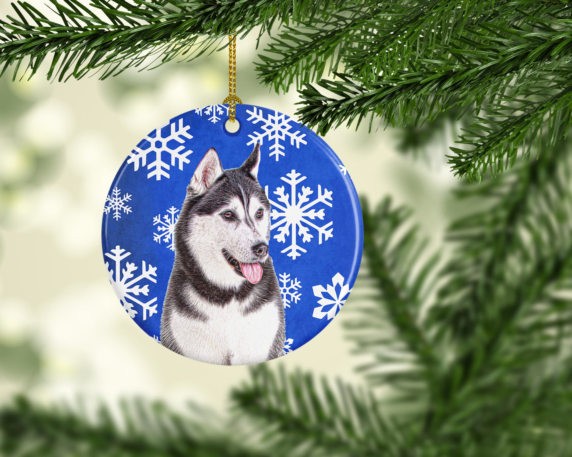 Winter Snowflakes Holiday Alaskan Malamute Ceramic Ornament KJ1175CO1 - the-store.com