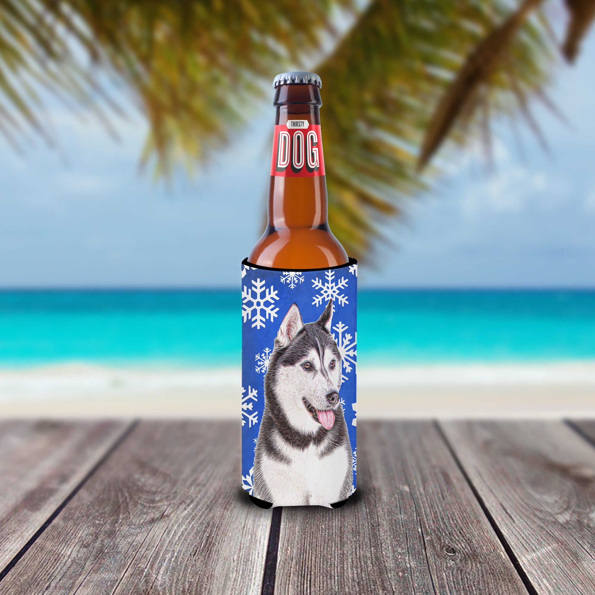 Winter Snowflakes Holiday Alaskan Malamute Ultra Beverage Insulators for slim cans KJ1175MUK.