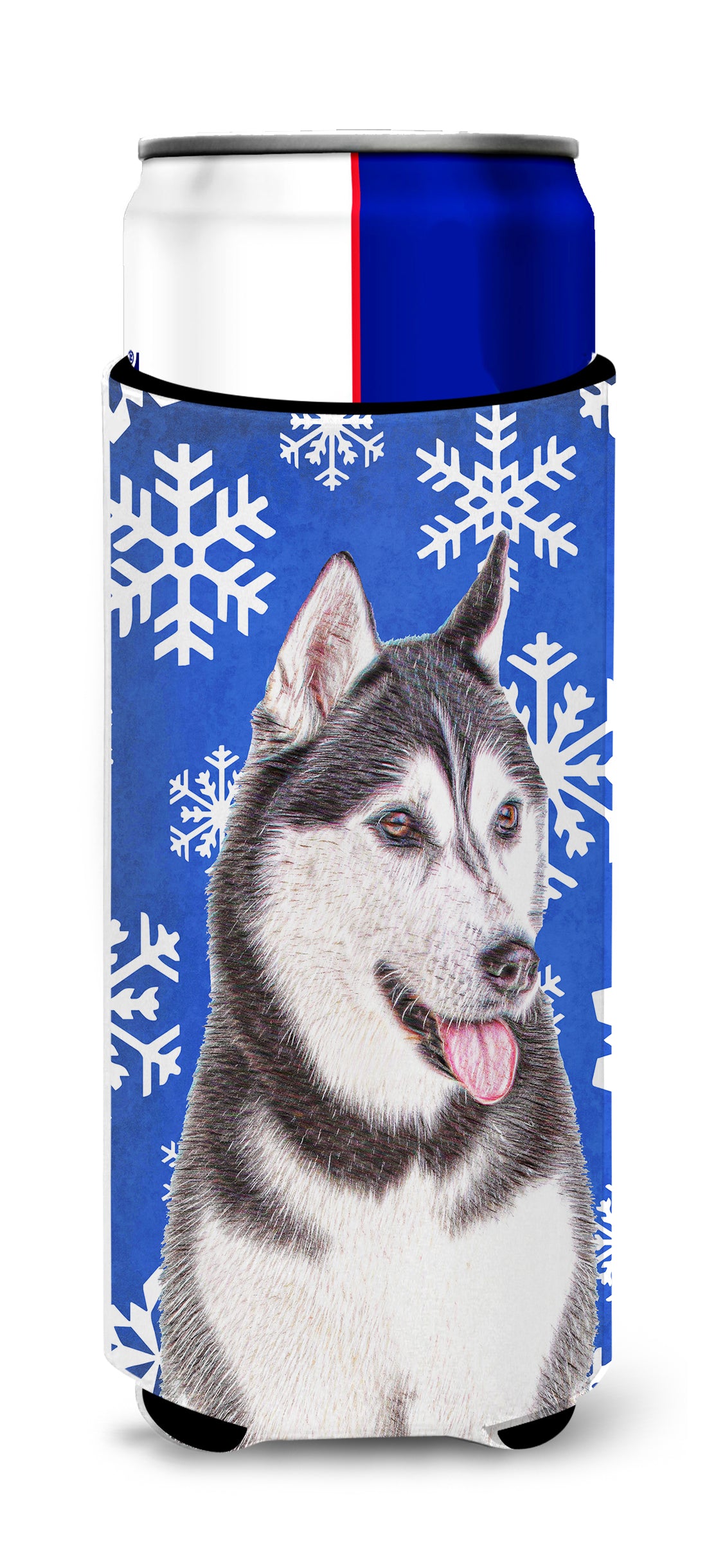 Winter Snowflakes Holiday Alaskan Malamute Ultra Beverage Insulators for slim cans KJ1175MUK.