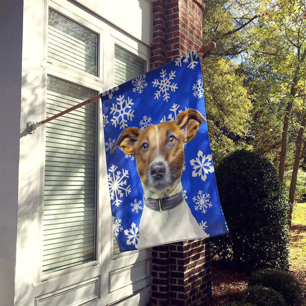 Winter Snowflakes Holiday Jack Russell Terrier Flag Canvas House Size KJ1176CHF  the-store.com.