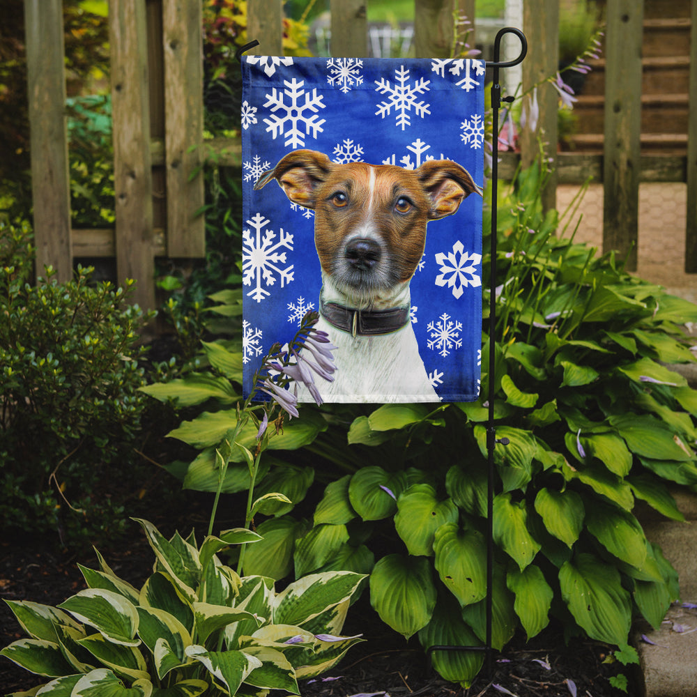 Winter Snowflakes Holiday Jack Russell Terrier Flag Garden Size KJ1176GF.