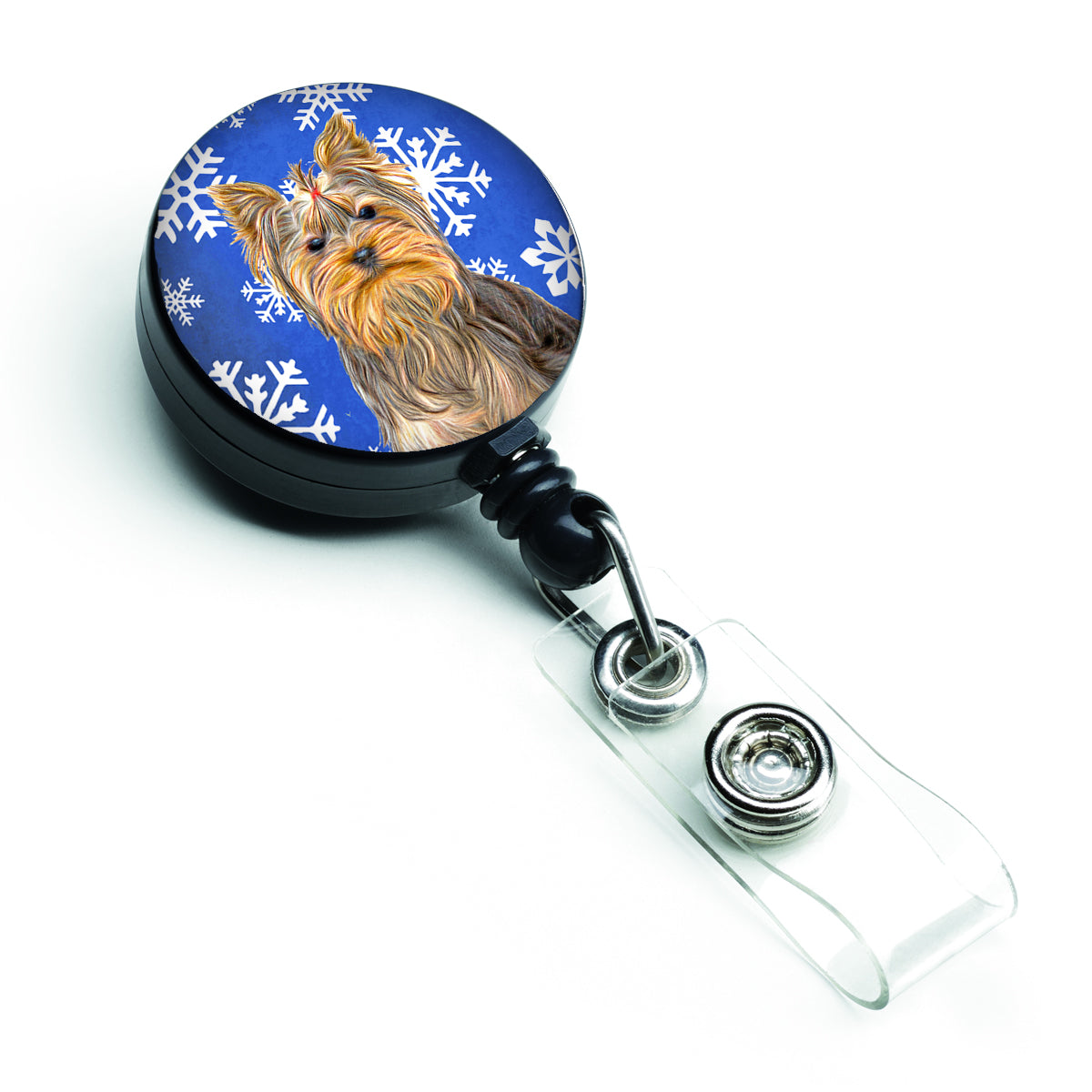 Winter Snowflakes Holiday Yorkie / Yorkshire Terrier Retractable Badge Reel KJ1177BR.