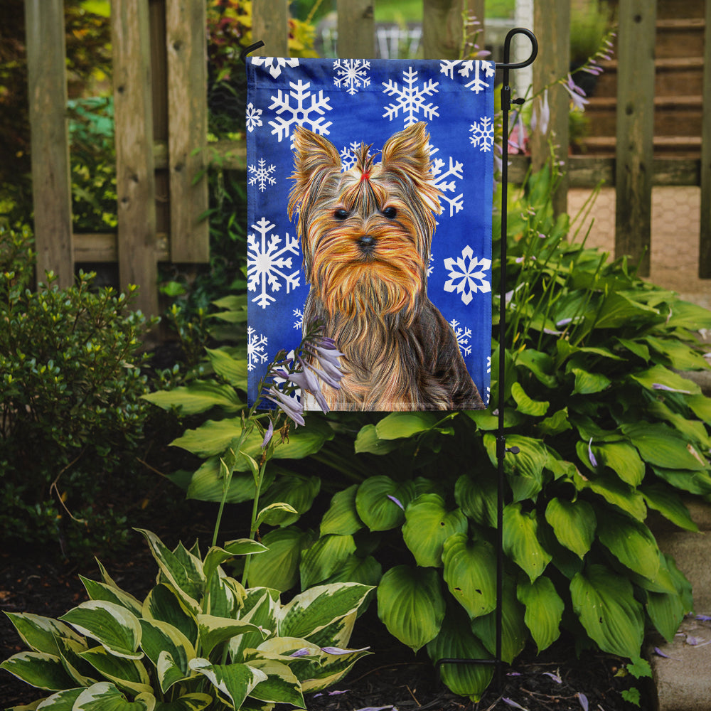 Winter Snowflakes Holiday Yorkie / Yorkshire Terrier Flag Garden Size KJ1177GF.