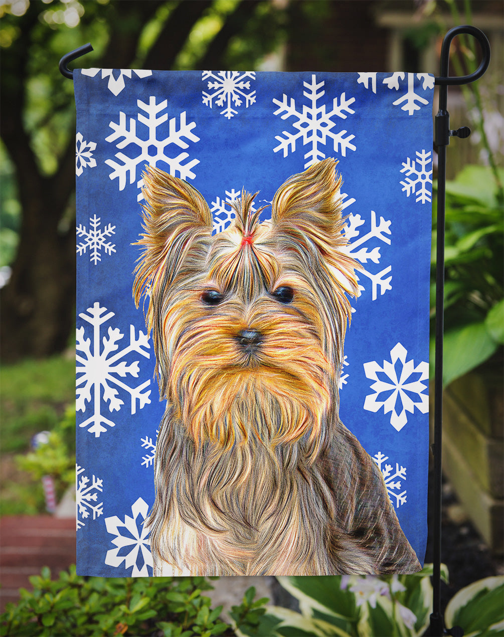 Winter Snowflakes Holiday Yorkie / Yorkshire Terrier Flag Garden Size KJ1177GF.