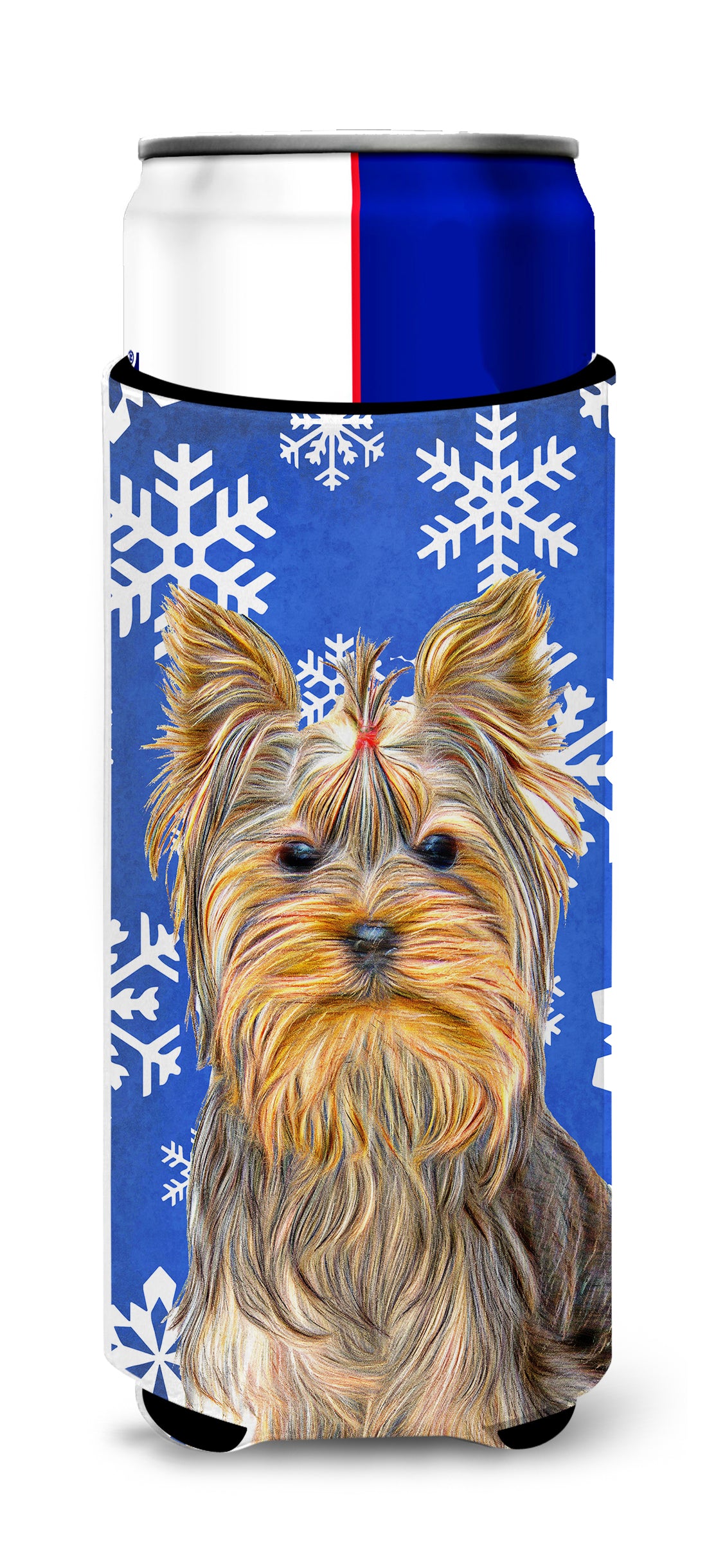 Winter Snowflakes Holiday Yorkie / Yorkshire Terrier Ultra Beverage Insulators for slim cans KJ1177MUK.