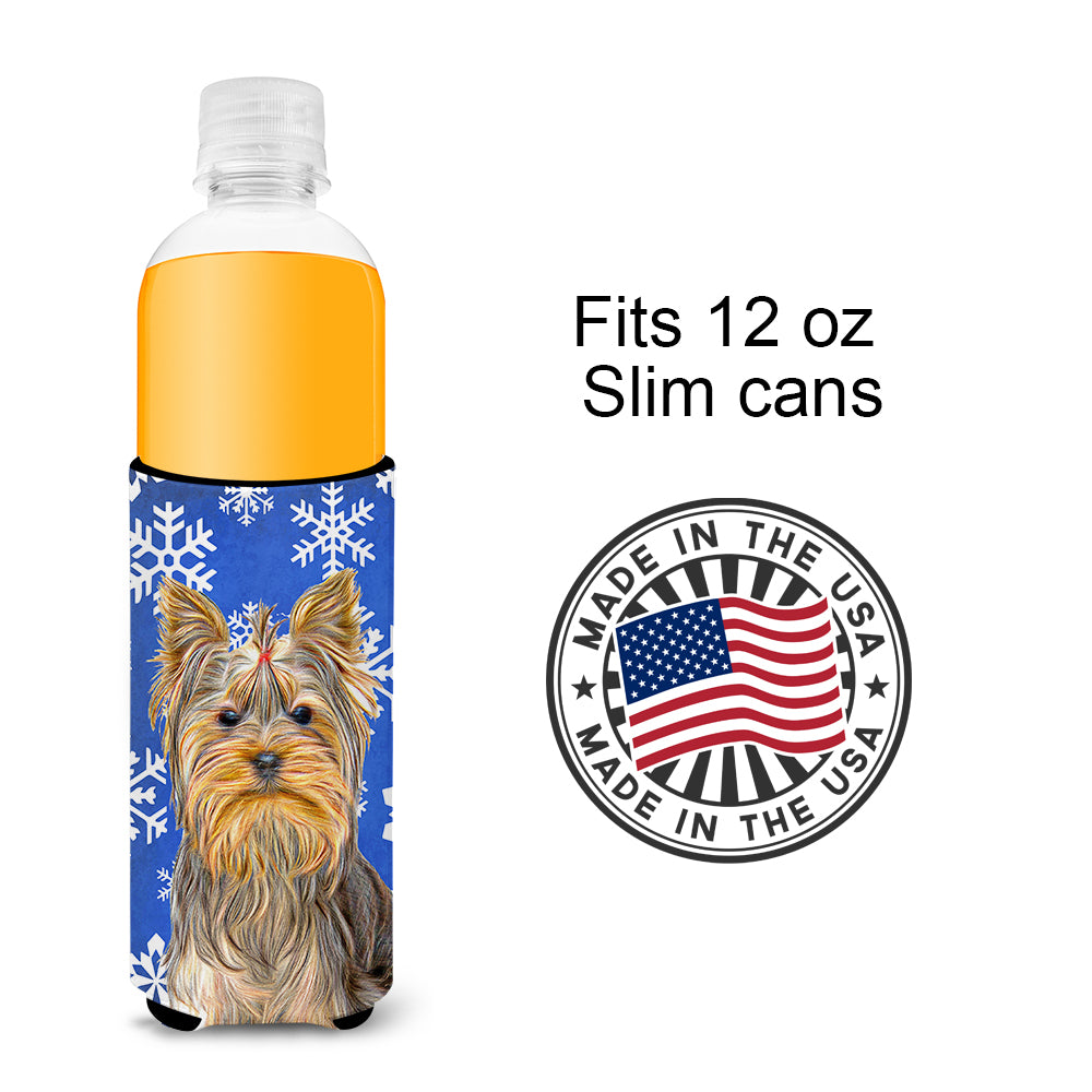 Winter Snowflakes Holiday Yorkie / Yorkshire Terrier Ultra Beverage Insulators for slim cans KJ1177MUK.