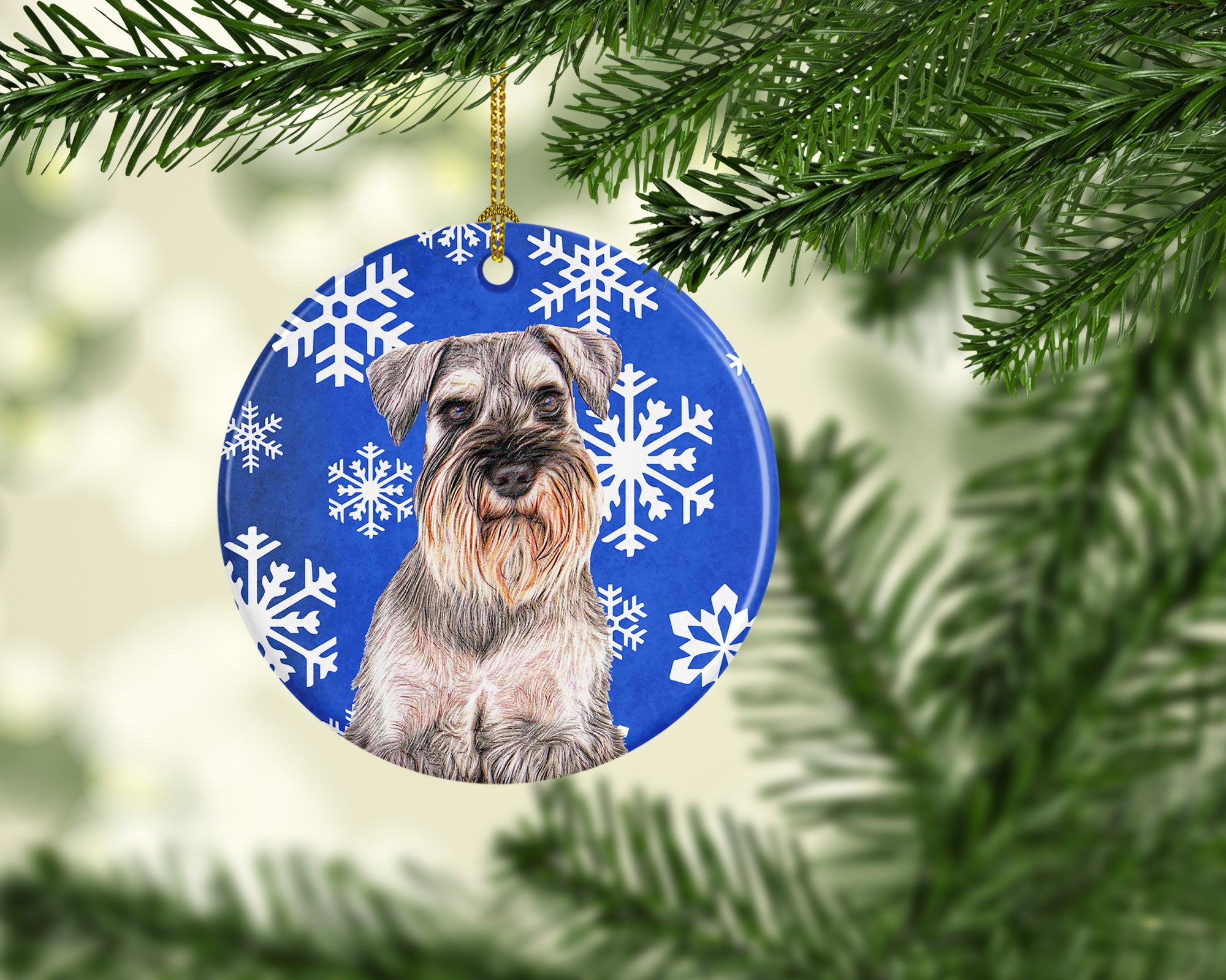 Winter Snowflakes Holiday Schnauzer Ceramic Ornament KJ1179CO1 - the-store.com