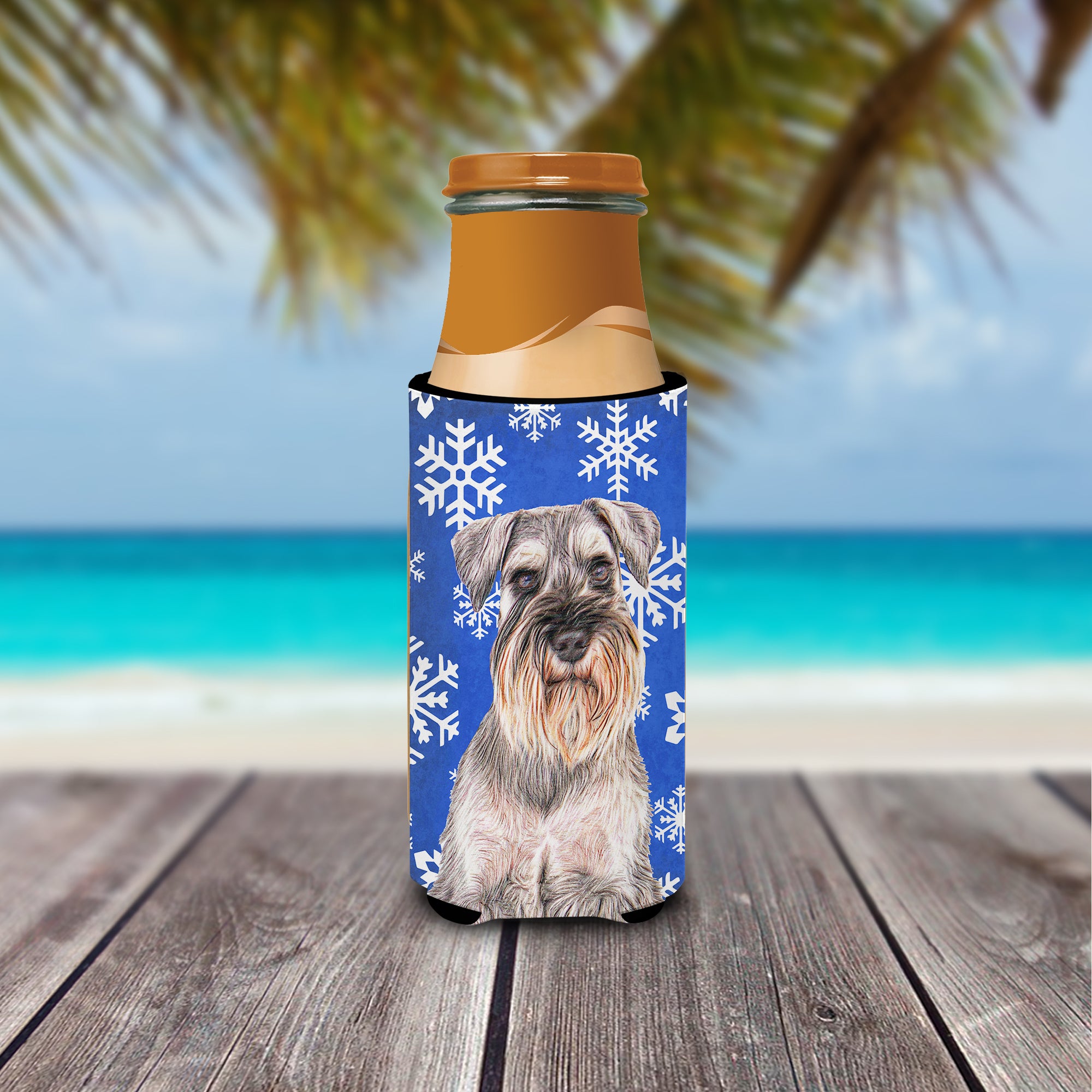 Winter Snowflakes Holiday Schnauzer Ultra Beverage Insulators for slim cans KJ1179MUK.