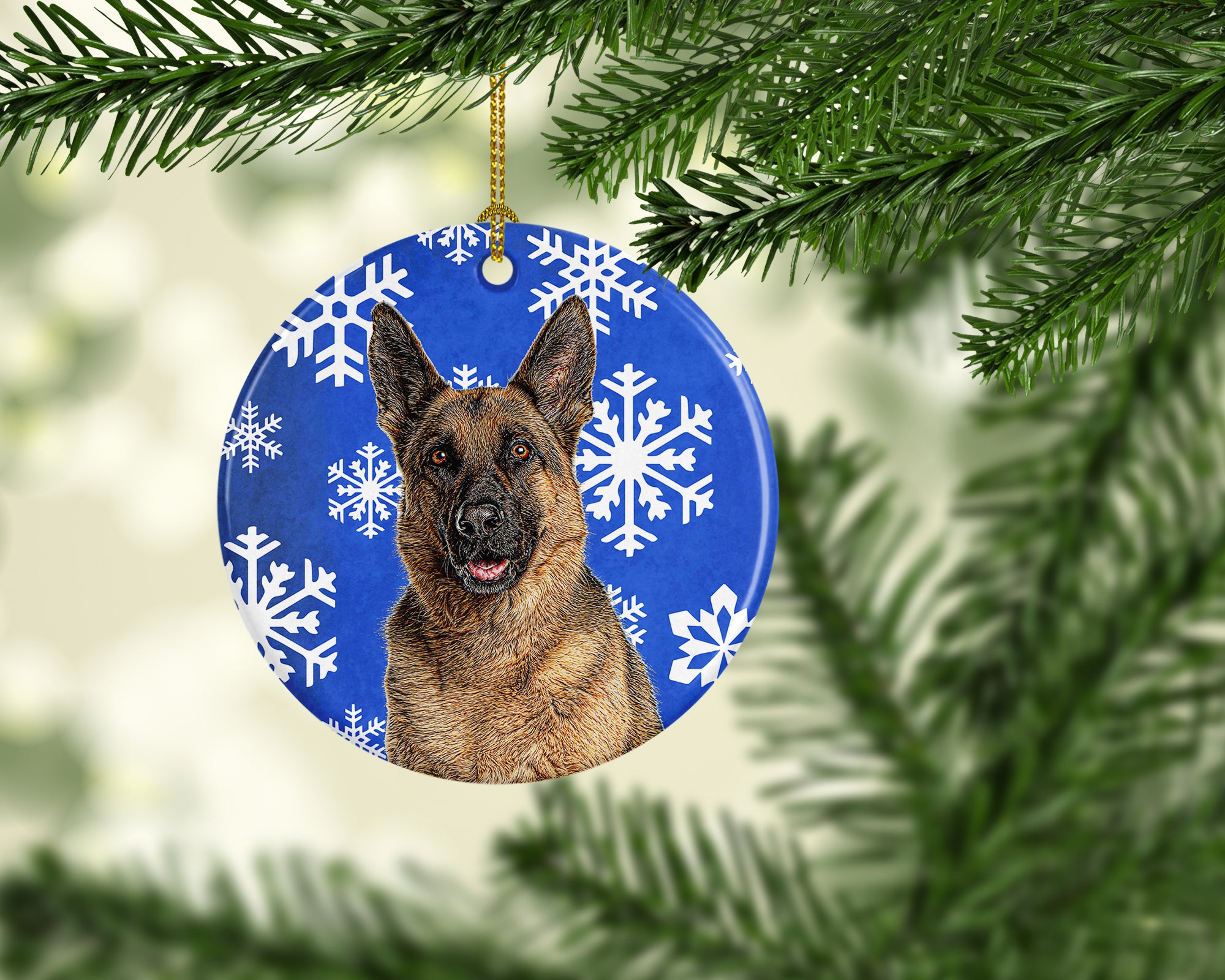 Winter Snowflakes Holiday German Shepherd Ceramic Ornament KJ1180CO1 - the-store.com