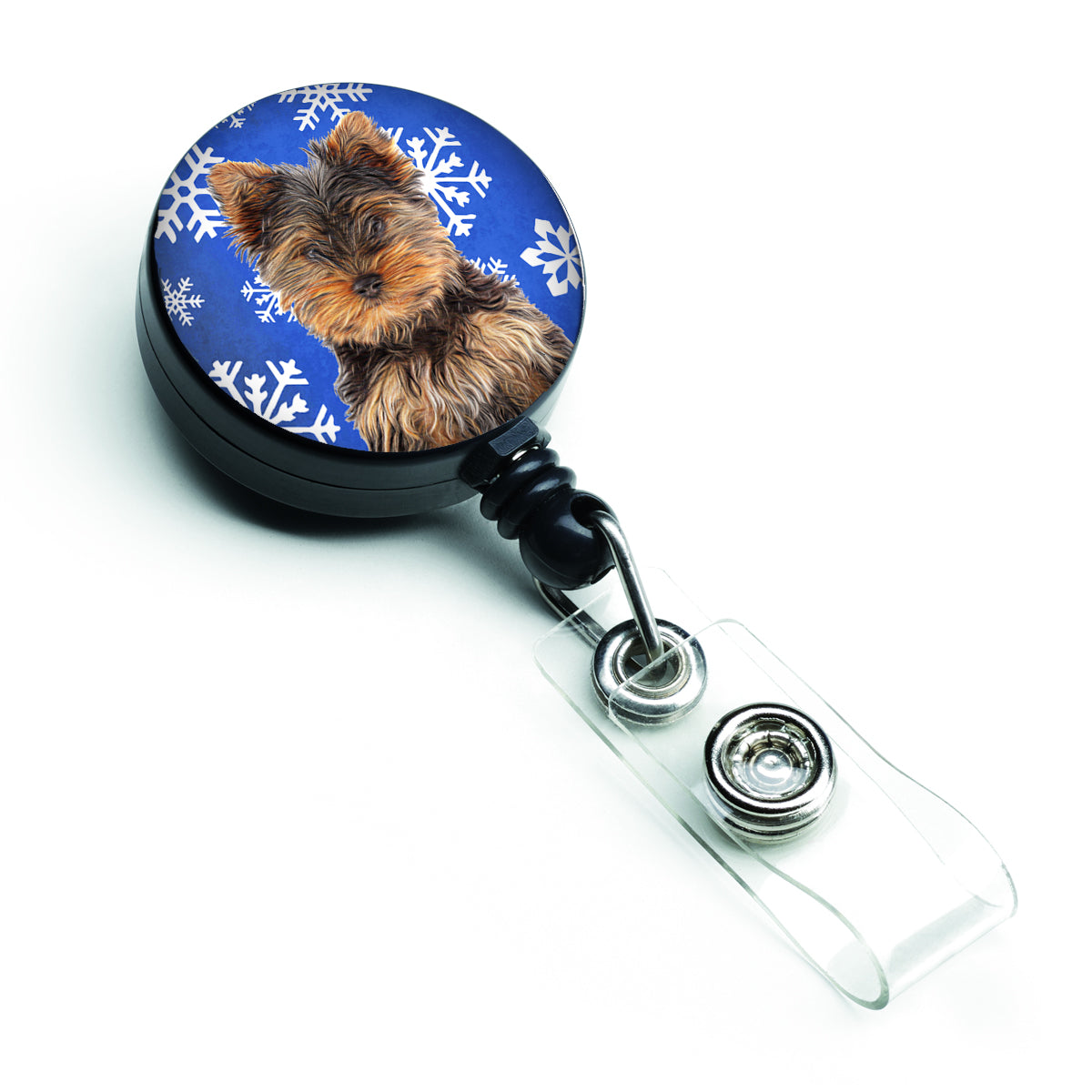 Winter Snowflakes Holiday Yorkie Puppy / Yorkshire Terrier Retractable Badge Reel KJ1181BR.