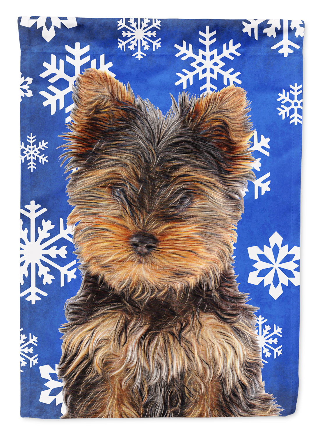 Winter Snowflakes Holiday Yorkie Puppy / Yorkshire Terrier Flag Canvas House Size KJ1181CHF  the-store.com.