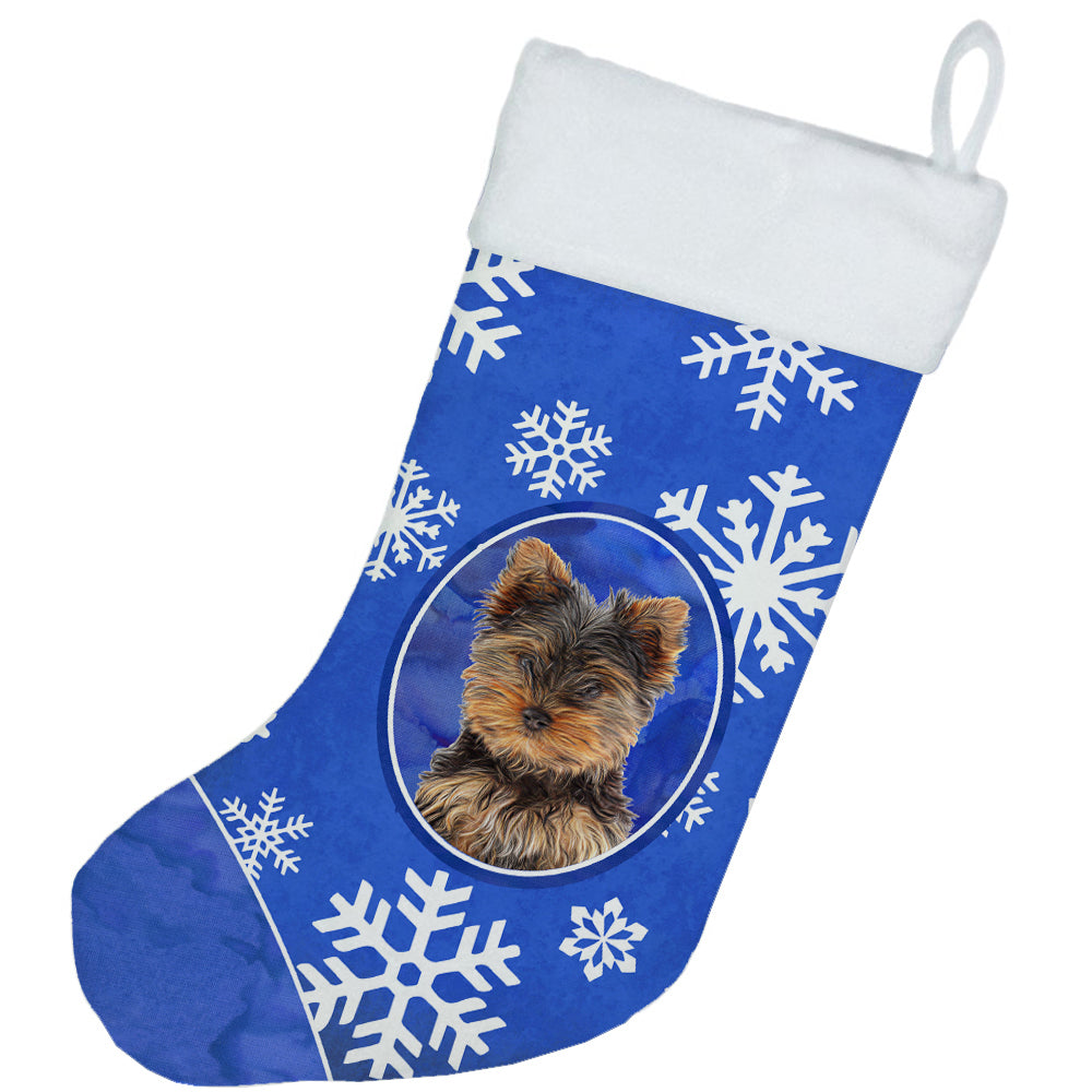 Winter Snowflakes Holiday Yorkie Puppy / Yorkshire Terrier Christmas Stocking KJ1181CS  the-store.com.