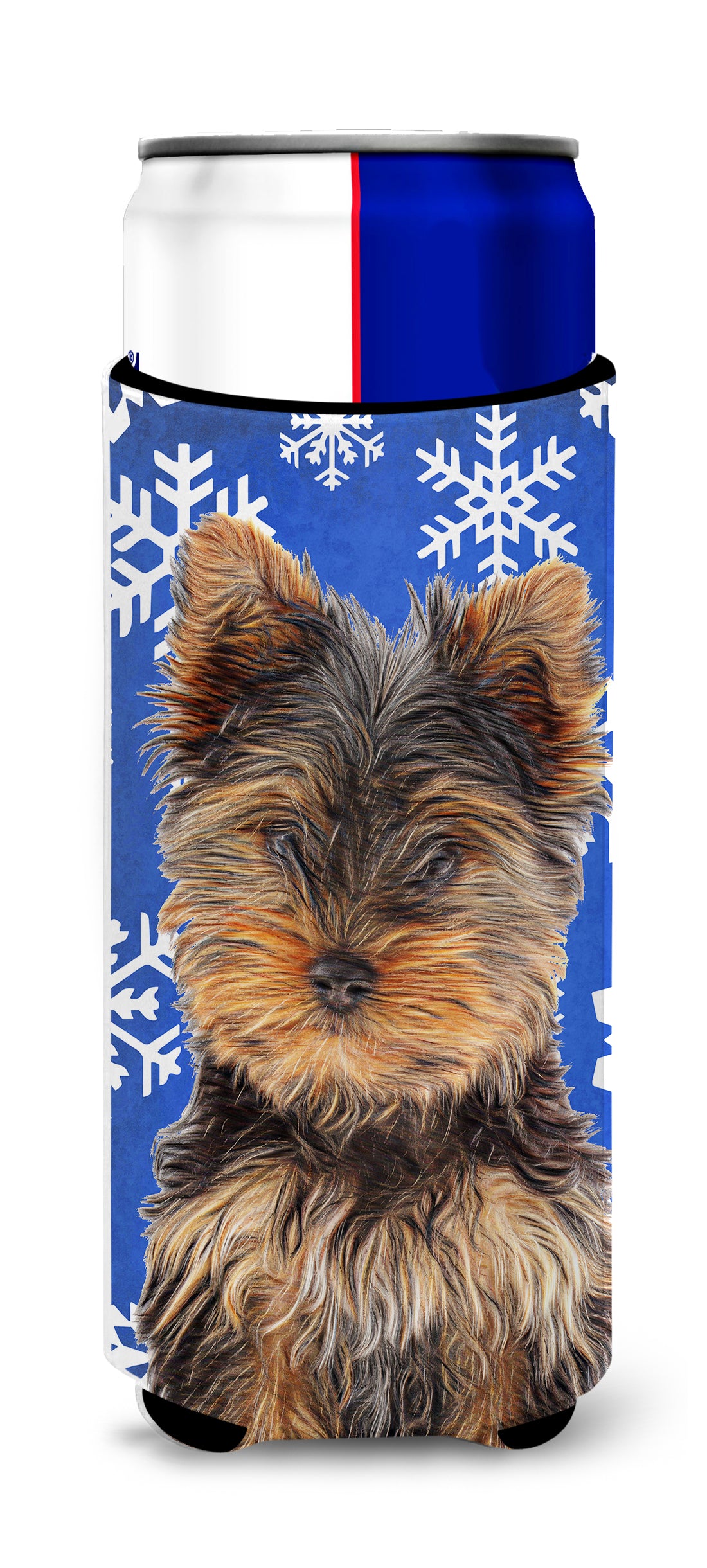 Winter Snowflakes Holiday Yorkie Puppy / Yorkshire Terrier Ultra Beverage Insulators for slim cans KJ1181MUK.