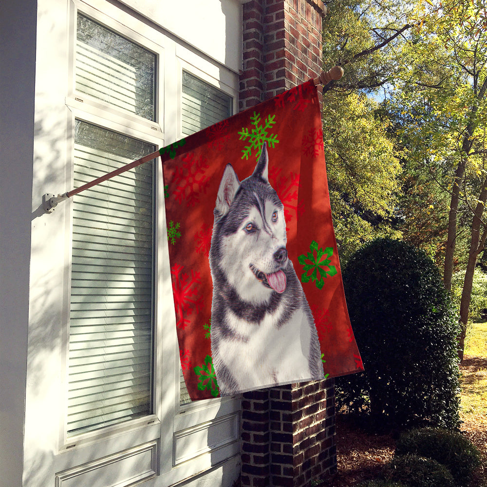 Red Snowflakes Holiday Christmas  Alaskan Malamute Flag Canvas House Size KJ1182CHF  the-store.com.