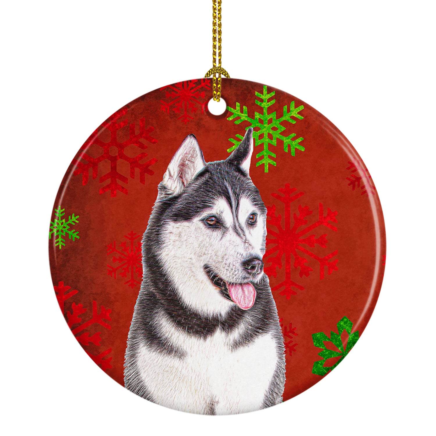 Red Snowflakes Holiday Christmas Alaskan Malamute Ceramic Ornament KJ1182CO1 - the-store.com