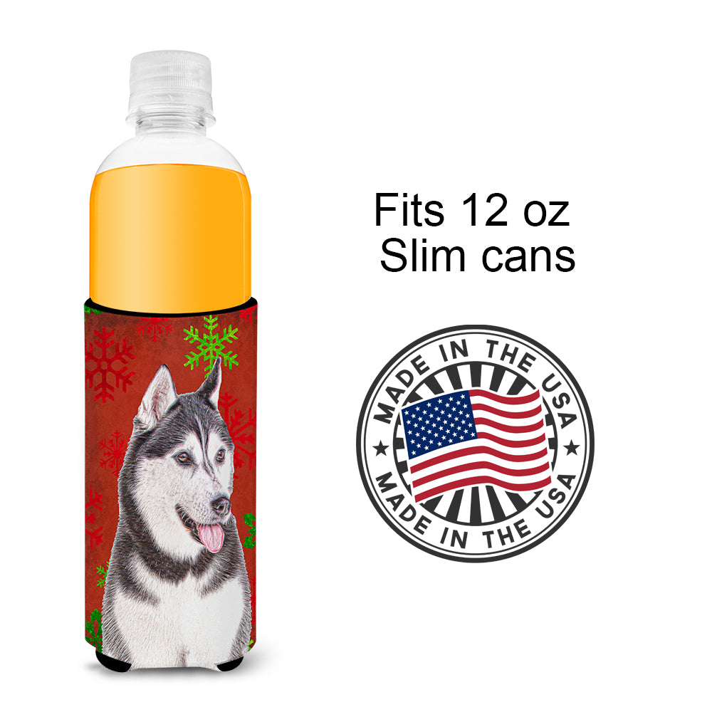 Red Snowflakes Holiday Christmas  Alaskan Malamute Ultra Beverage Insulators for slim cans KJ1182MUK.