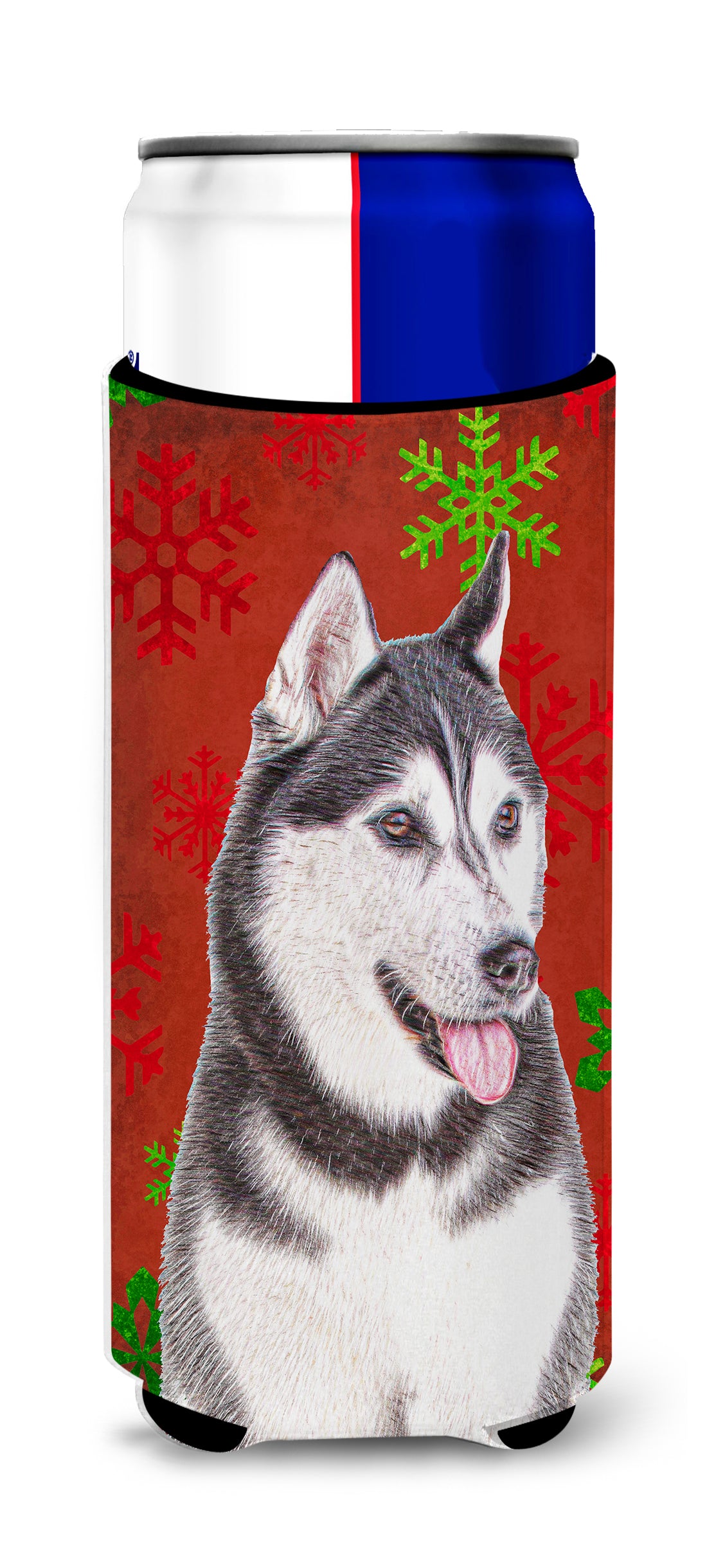 Red Snowflakes Holiday Christmas  Alaskan Malamute Ultra Beverage Insulators for slim cans KJ1182MUK.