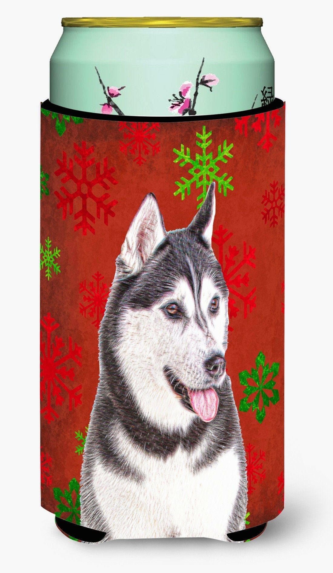 Red Snowflakes Holiday Christmas  Alaskan Malamute Tall Boy Beverage Insulator Hugger KJ1182TBC by Caroline's Treasures