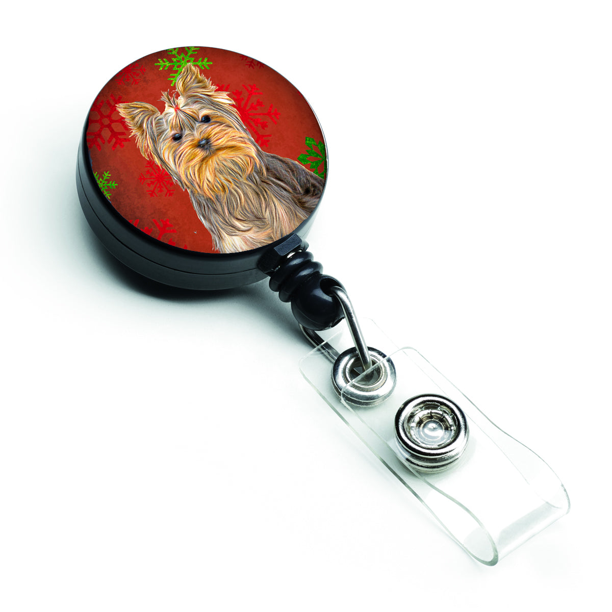 Red Snowflakes Holiday Christmas  Yorkie / Yorkshire Terrier Retractable Badge Reel KJ1184BR.