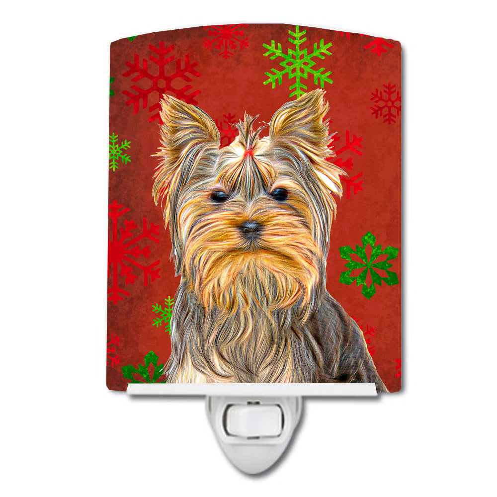 Red Snowflakes Holiday Christmas  Yorkie / Yorkshire Terrier Ceramic Night Light KJ1184CNL - the-store.com