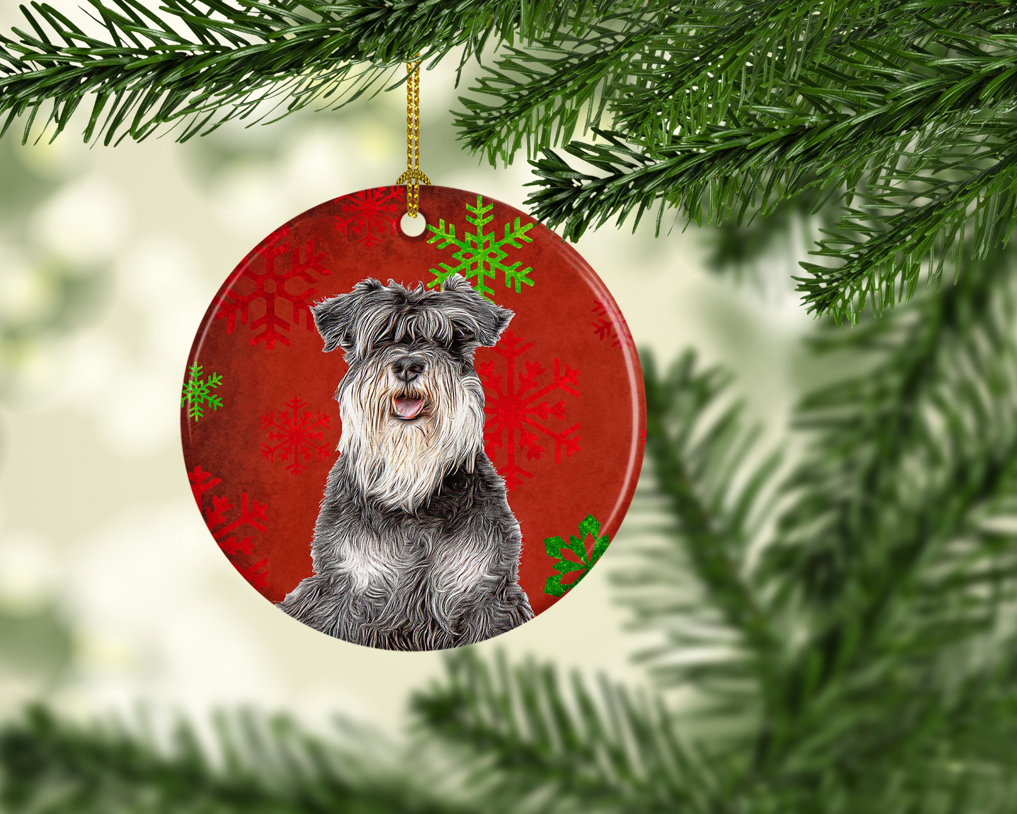 Red Snowflakes Holiday Christmas  Schnauzer Ceramic Ornament KJ1185CO1 - the-store.com