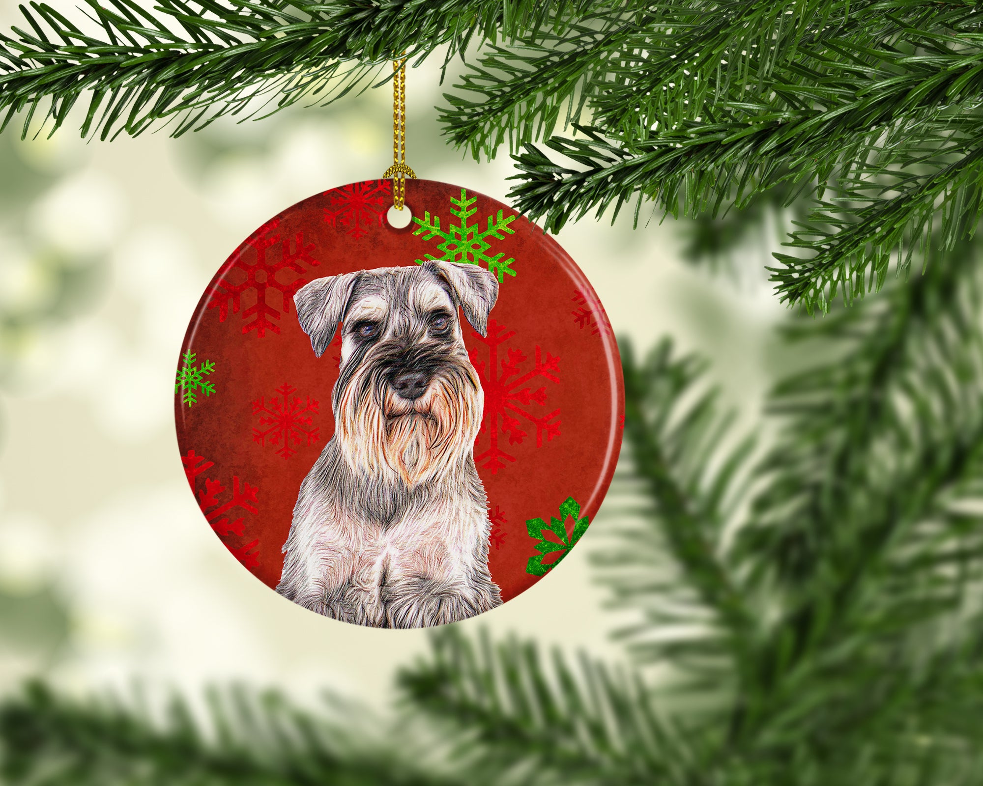 Red Snowflakes Holiday Christmas  Schnauzer Ceramic Ornament KJ1186CO1 - the-store.com