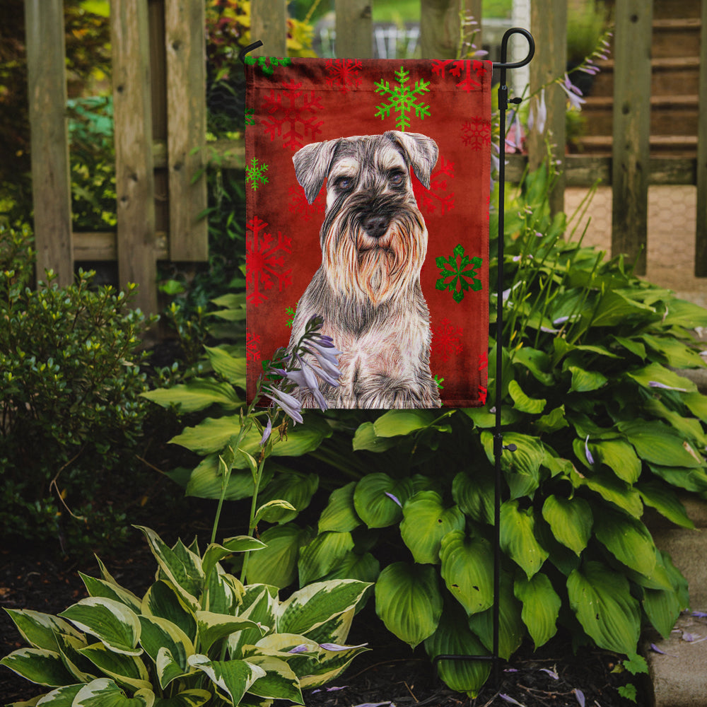 Red Snowflakes Holiday Christmas  Schnauzer Flag Garden Size KJ1186GF.