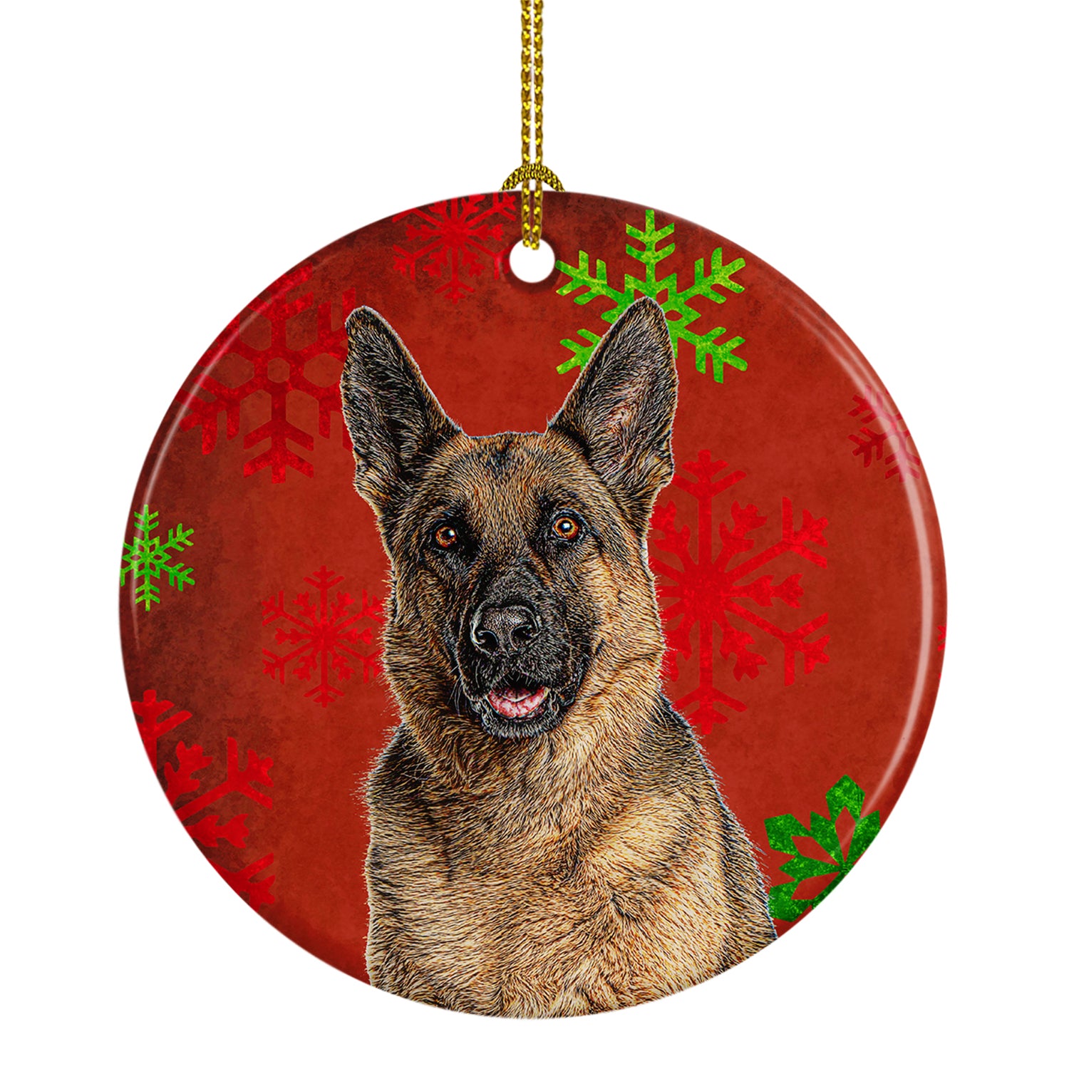 Red Snowflakes Holiday Christmas  German Shepherd Ceramic Ornament KJ1187CO1 - the-store.com