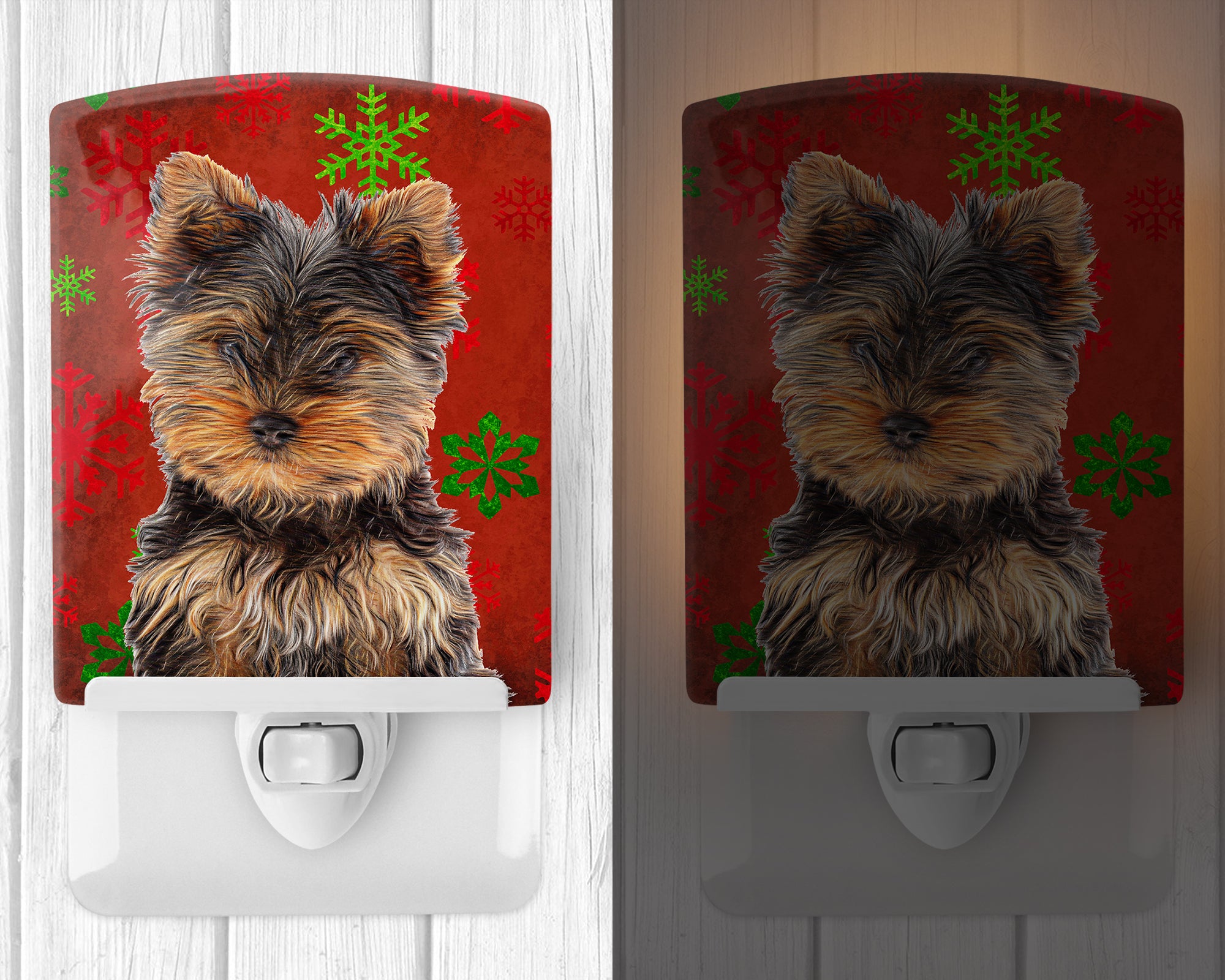 Red Snowflakes Holiday Christmas Yorkie Puppy / Yorkshire Terrier Ceramic Night Light KJ1188CNL - the-store.com