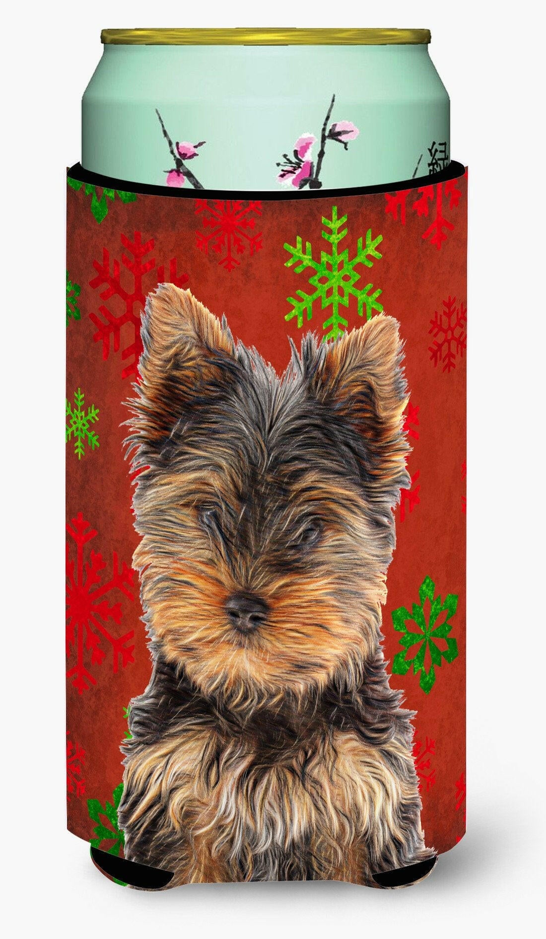 Red Snowflakes Holiday Christmas Yorkie Puppy / Yorkshire Terrier Tall Boy Beverage Insulator Hugger KJ1188TBC by Caroline's Treasures