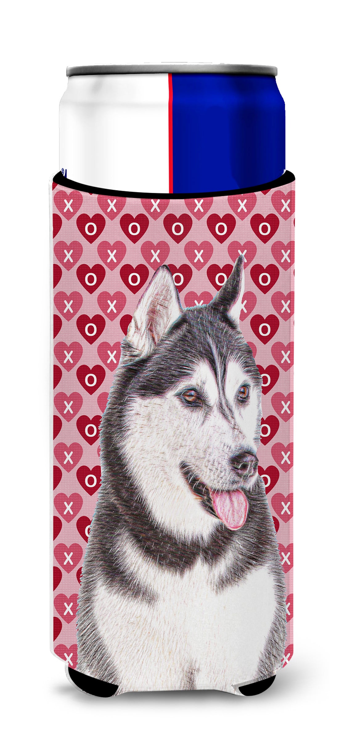 Hearts Love and Valentine&#39;s Day Alaskan Malamute Ultra Beverage Insulators for slim cans KJ1189MUK.