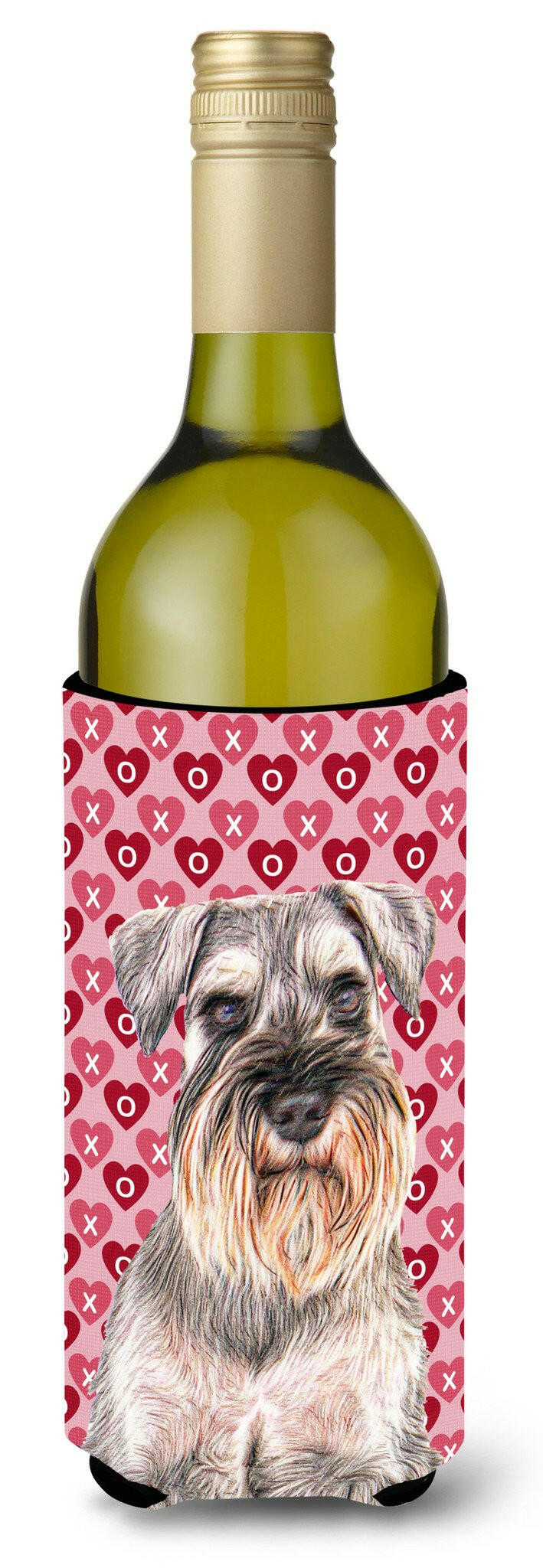 Hearts Love and Valentine&#39;s Day Schnauzer Wine Bottle Beverage Insulator Hugger KJ1193LITERK by Caroline&#39;s Treasures