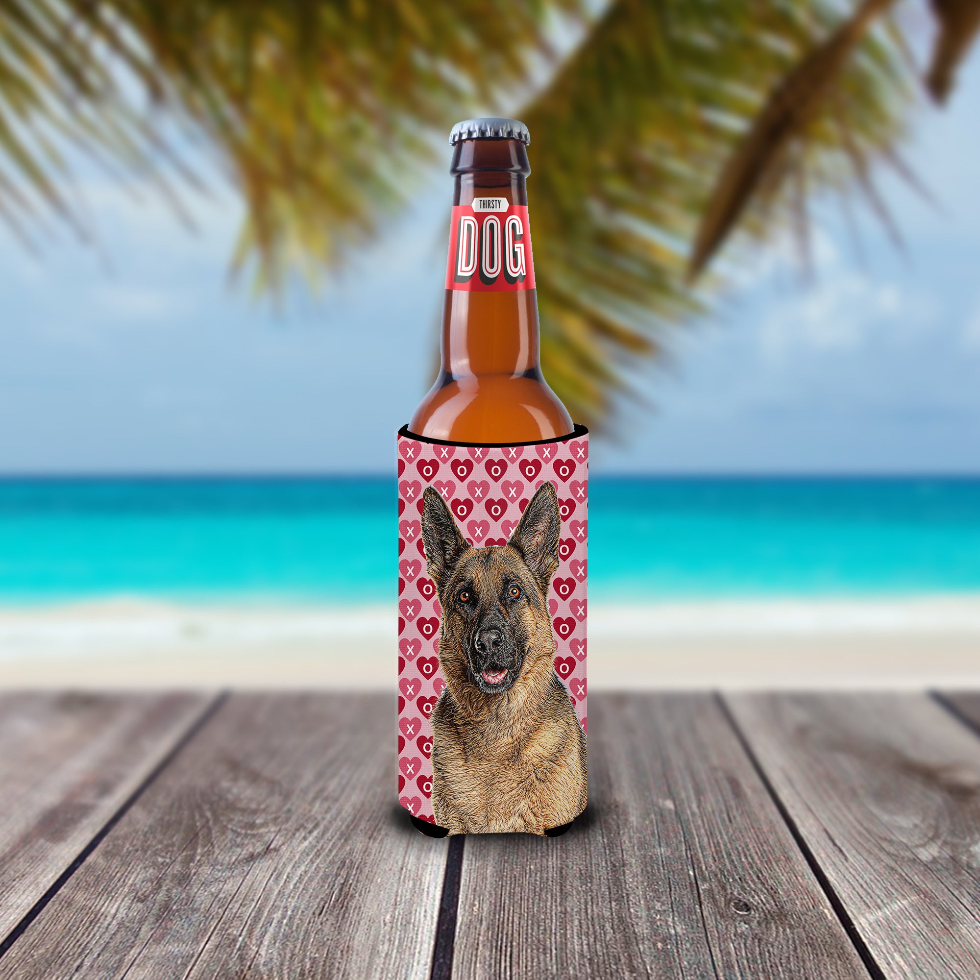 Hearts Love and Valentine's Day German Shepherd Ultra Beverage Insulators for slim cans KJ1194MUK.