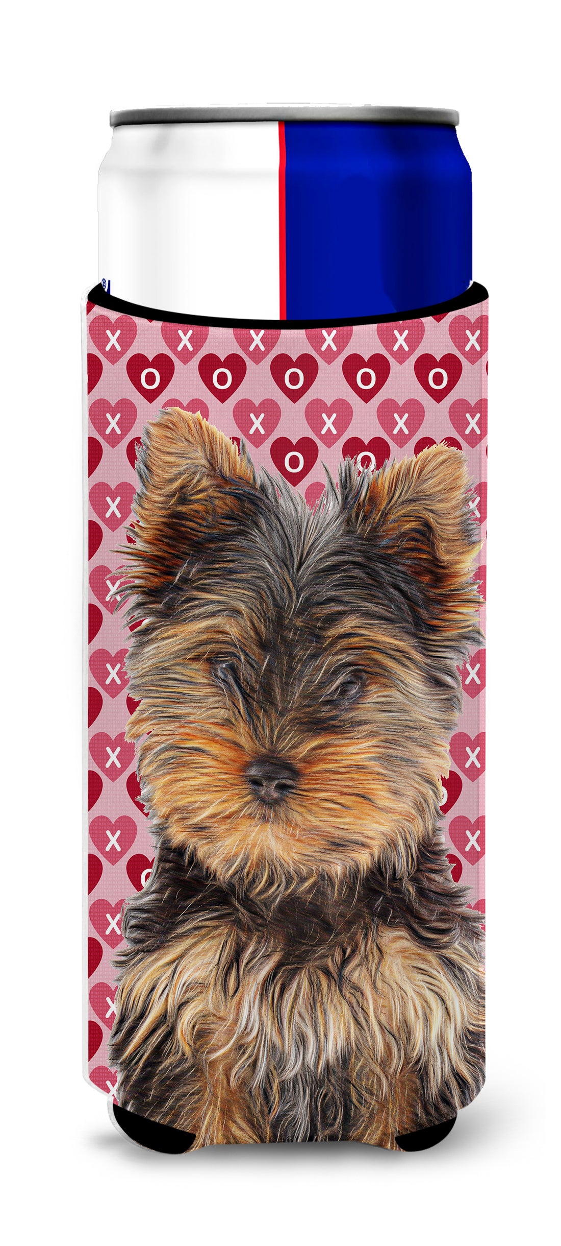 Hearts Love and Valentine&#39;s Day Yorkie Puppy / Yorkshire Terrier Ultra Beverage Insulators for slim cans KJ1195MUK.