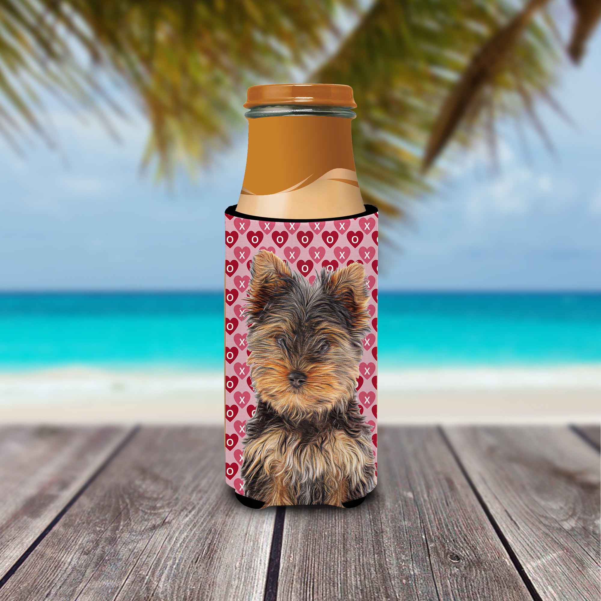 Hearts Love and Valentine's Day Yorkie Puppy / Yorkshire Terrier Ultra Beverage Insulators for slim cans KJ1195MUK.