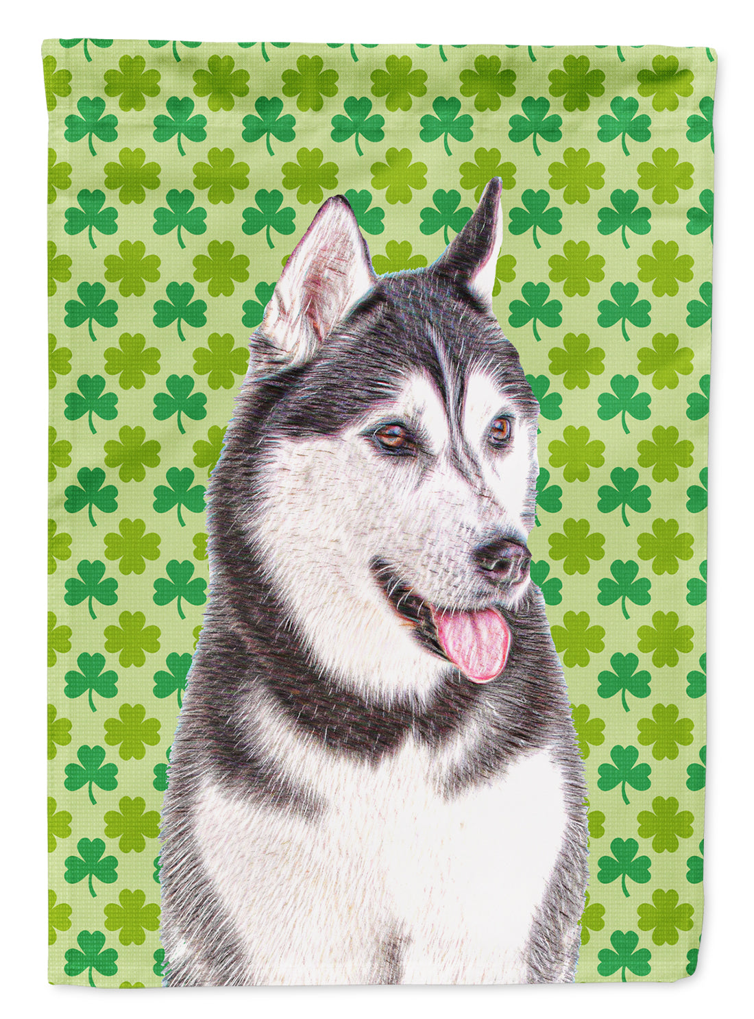 St. Patrick's Day Shamrock Alaskan Malamute Flag Canvas House Size KJ1196CHF  the-store.com.