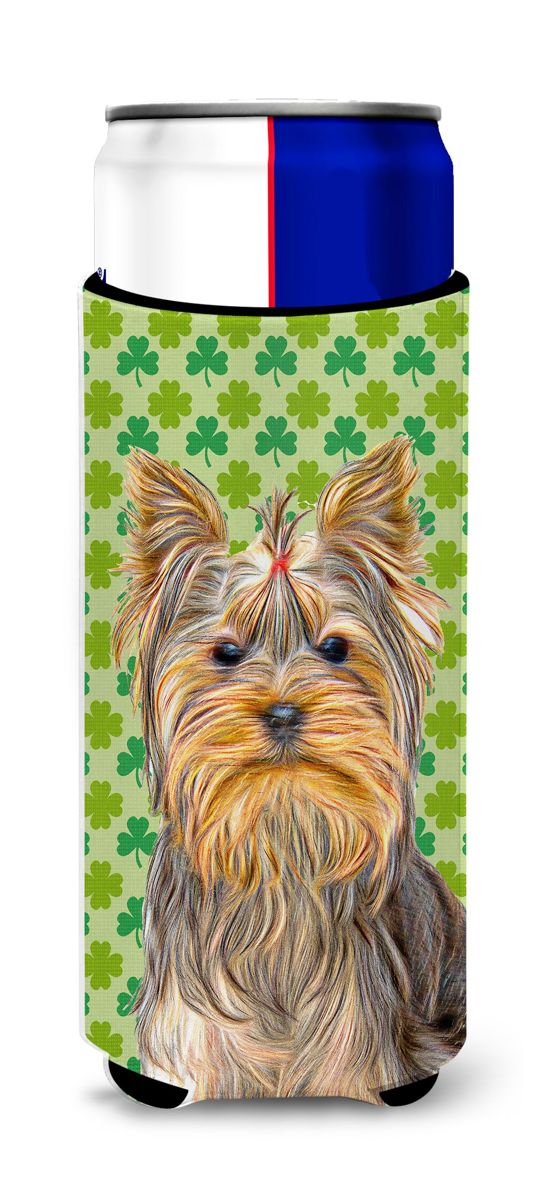 St. Patrick&#39;s Day Shamrock Yorkie / Yorkshire Terrier Ultra Beverage Insulators for slim cans KJ1198MUK.