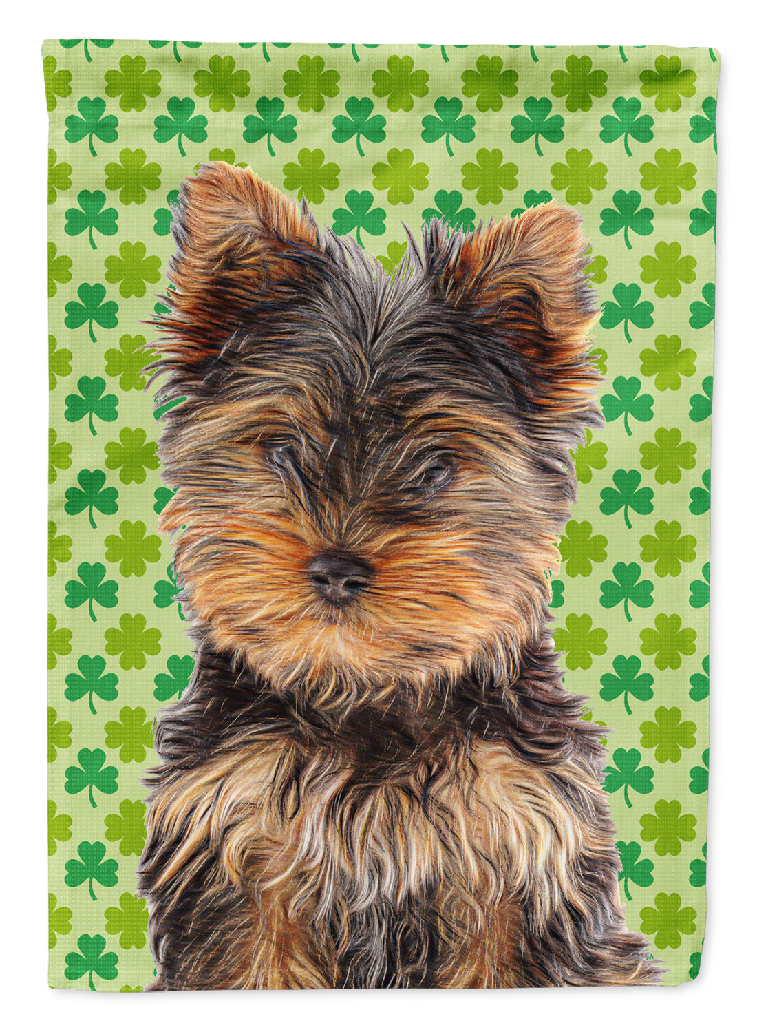 St. Patrick's Day Shamrock Yorkie Puppy / Yorkshire Terrier Flag Canvas House Size KJ1202CHF  the-store.com.